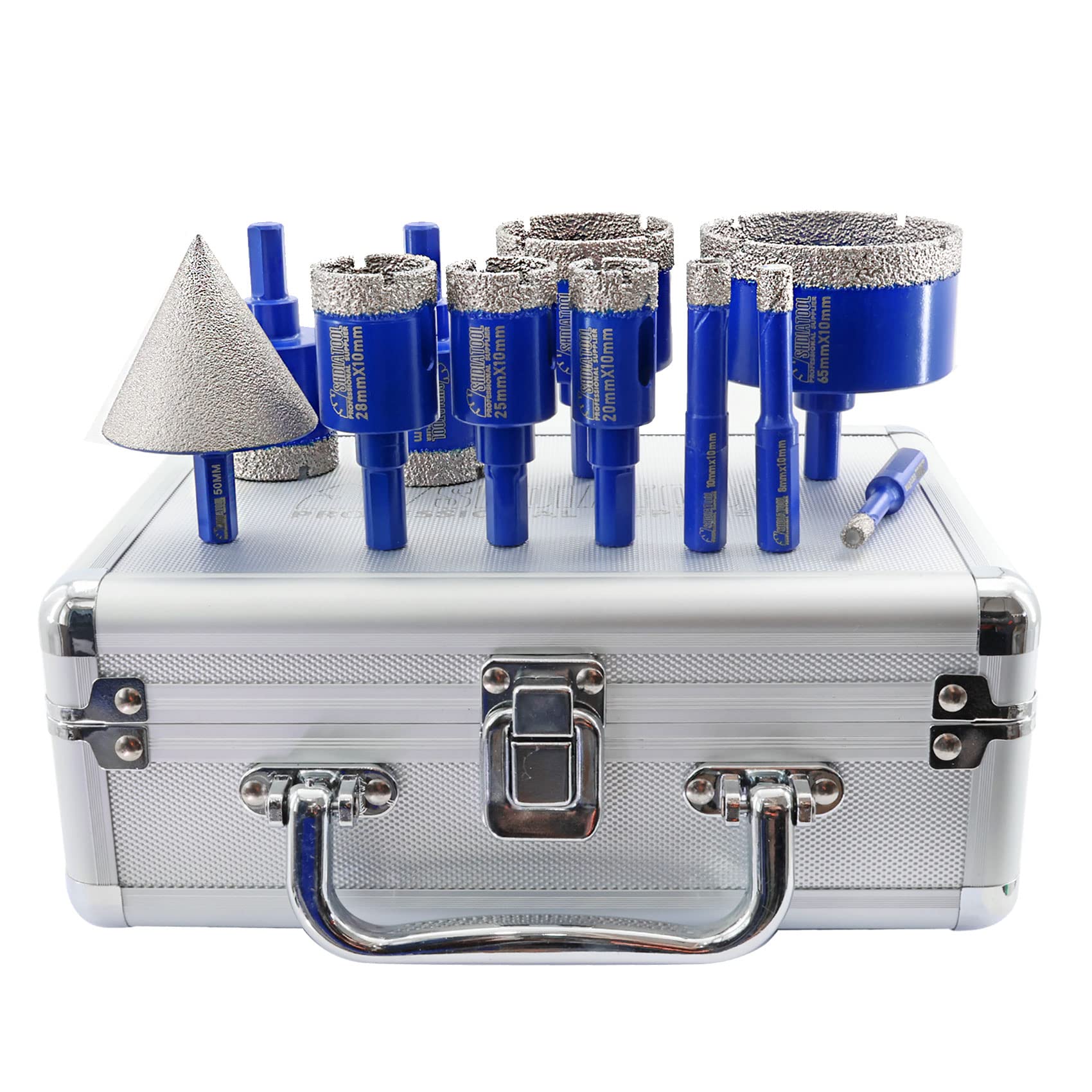 SHDIATOOL Diamond Drill Core Bits Set for Porcelain,Triangle Shank Hole Saw Cutter for Tile Marble Ceramic Granite 11pieces(6/8/10/20/25/28/32/35/45/65MM/2 inch)
