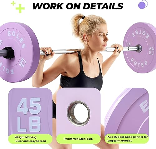 Miniatura 4 de Egles Placas olímpicas de peso olímpico rosa vibrantemorado, placas de barra de goma, placa estándar de goma virgen de 2 pulgadas, 10, 15, 25, 35,