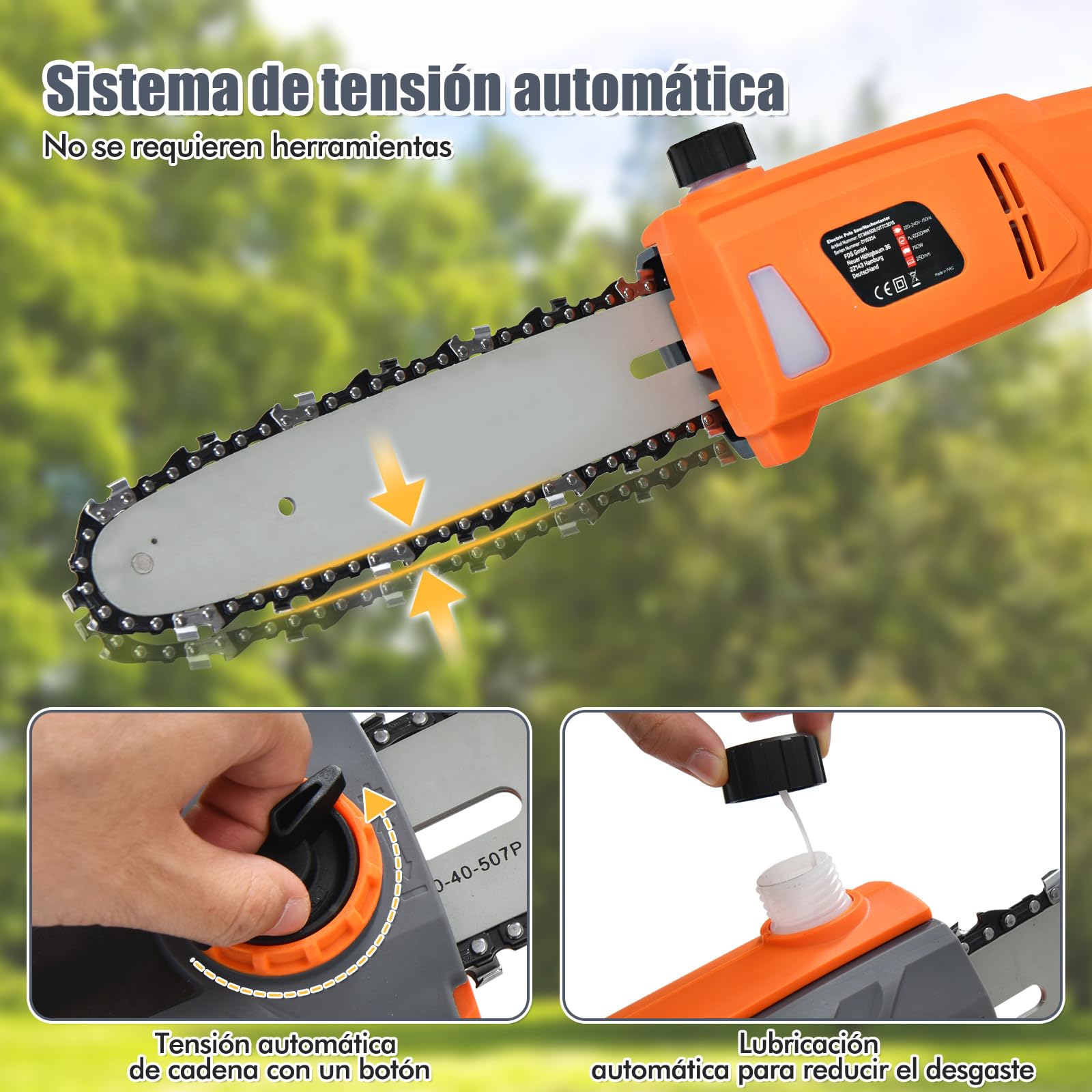 COSTWAY Sierra Eléctrica 750 W con Mástil de Aluminio Retráctil, Motosierra Multi Angulo, Montaje sin Herramientas, Velocidad la Cadena: 11 m/s, Motosierra Telescópica para Patio y Jardín