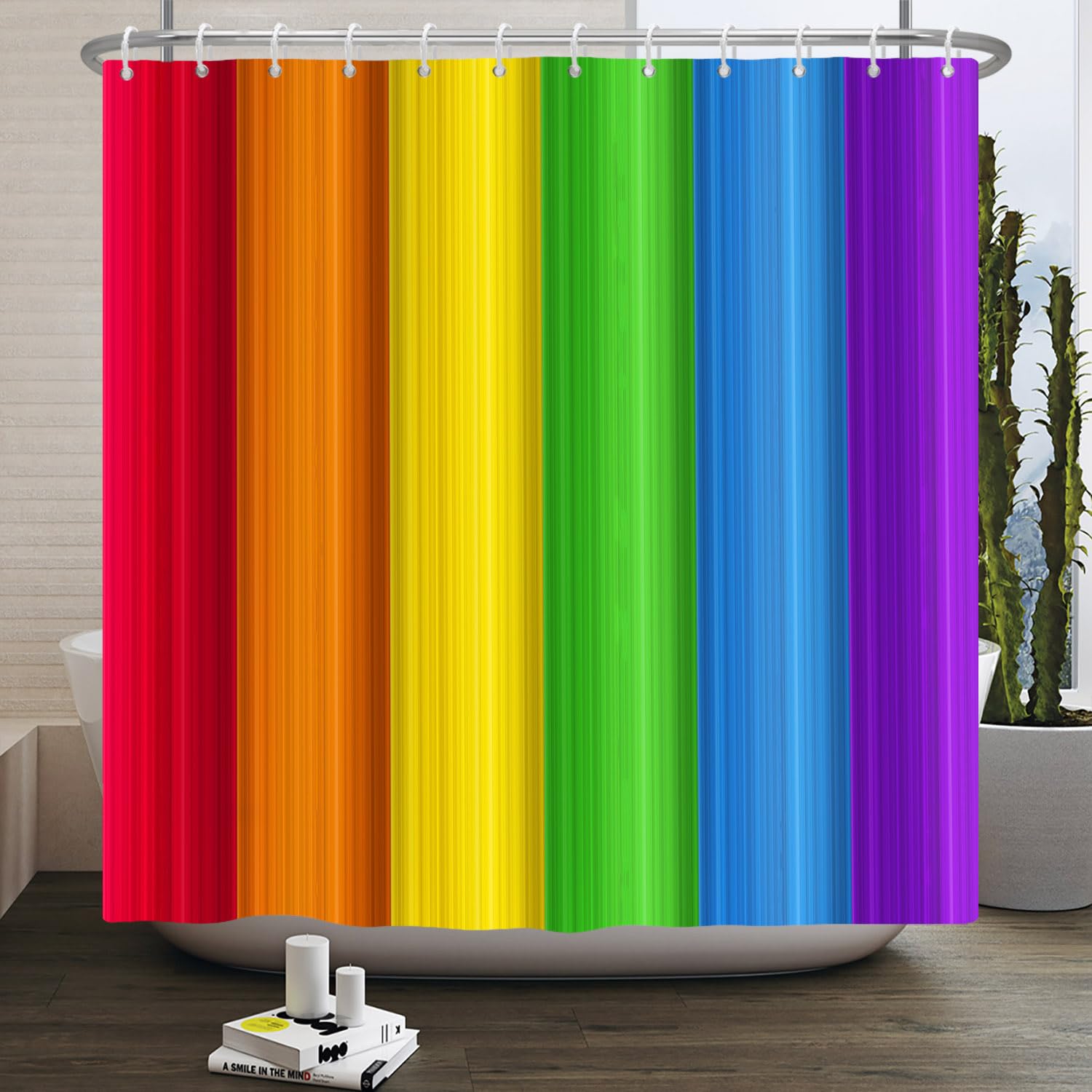 Canessioa Rainbow Stripes Shower Curtain for Kids Bathroom Adults Rainbow Pride Shower Curtains Red Orange Yellow Green Blue Shower Curtain Sets for