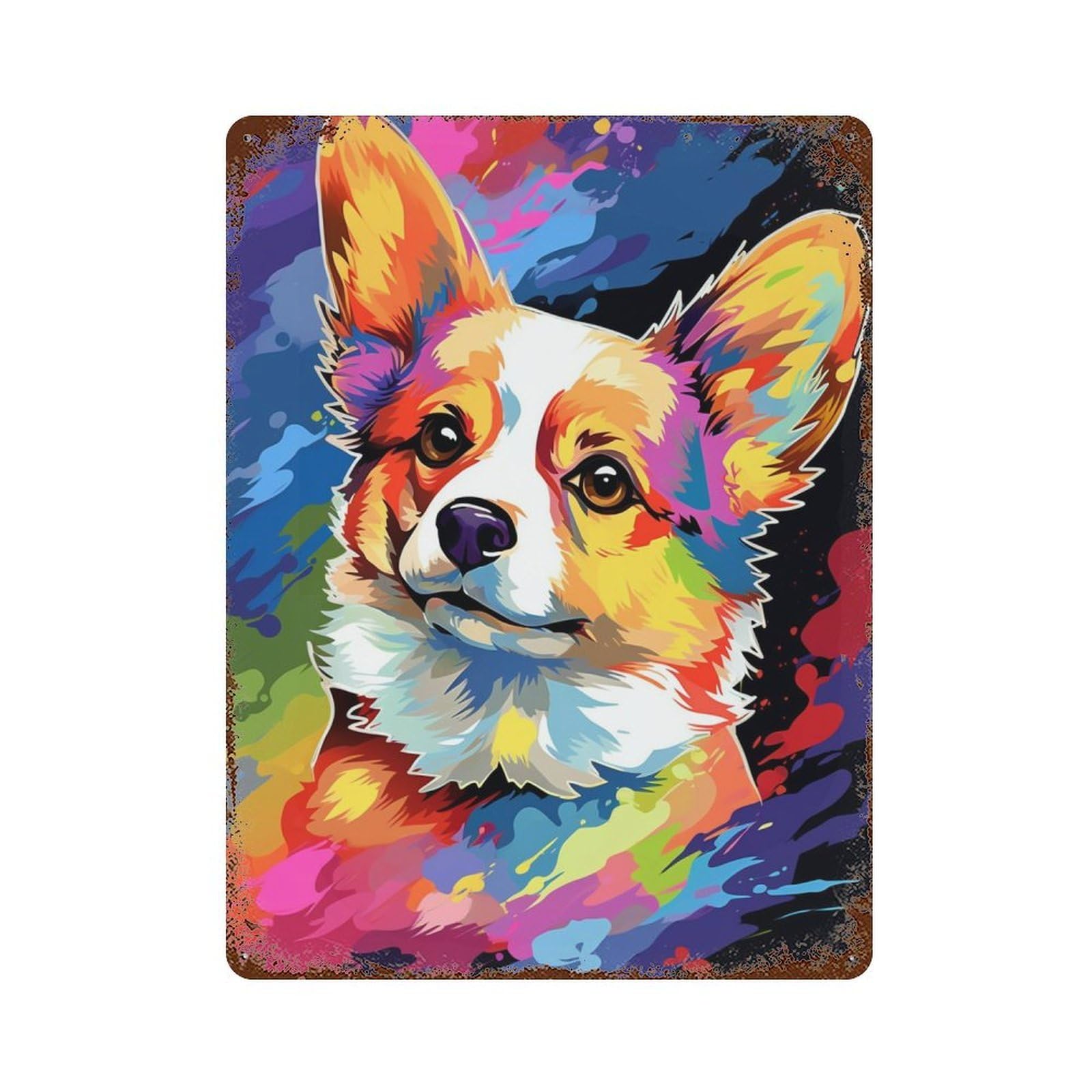 Decorative Tin Sign with Colorful Corgi Art Print-5 Design 15.7"x11.8", for Basement, Hobby Room And Garage Decor, Farmhouse Wall Decor