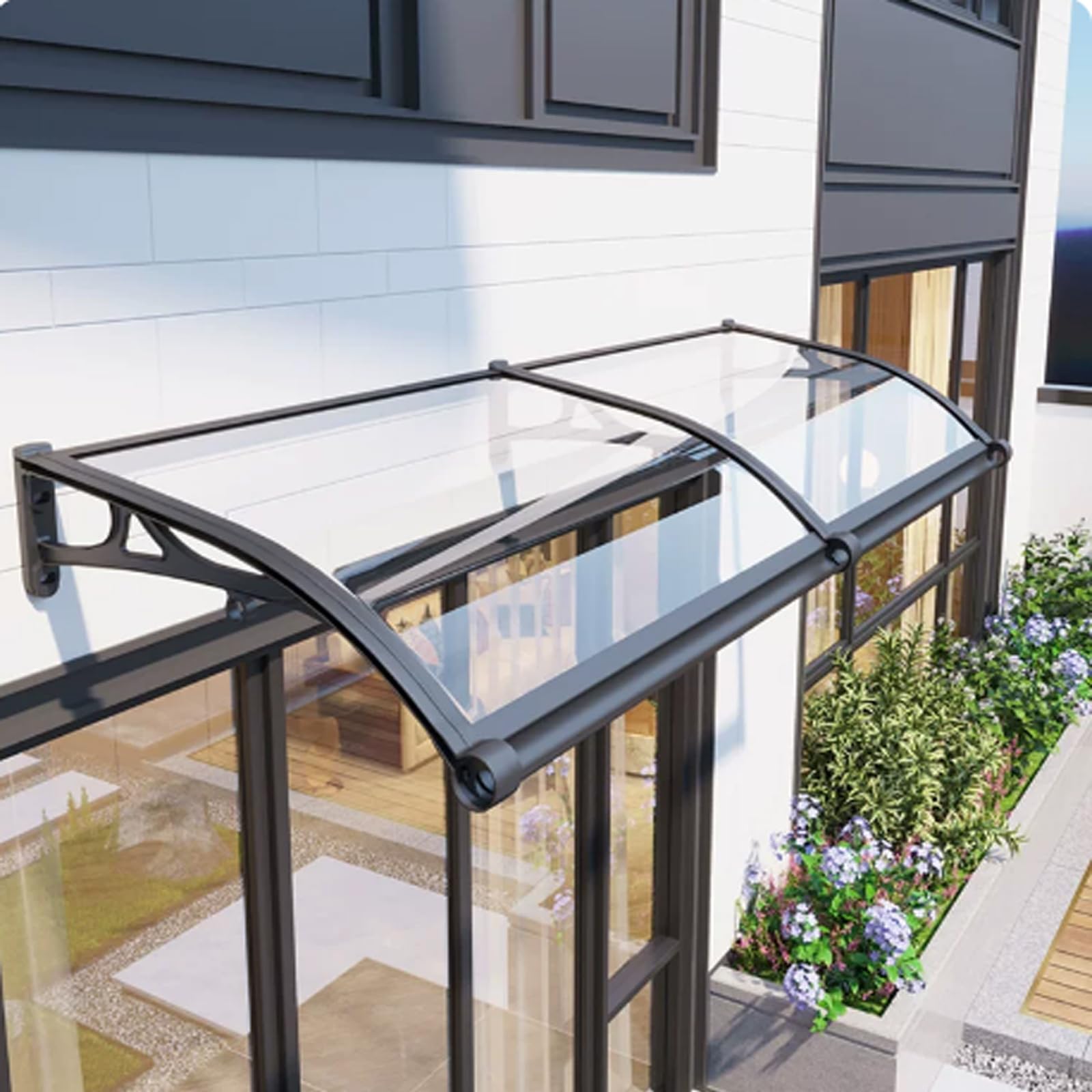 Pensilina Tettoia per Porta o Finestra Trasparente,Pensilina da Esterno d'Ingresso,Copertura in Policarbonato Contro UV e Neve,Tenda da Sole per Patio,Cortili,Ristoranti (60x120cm)