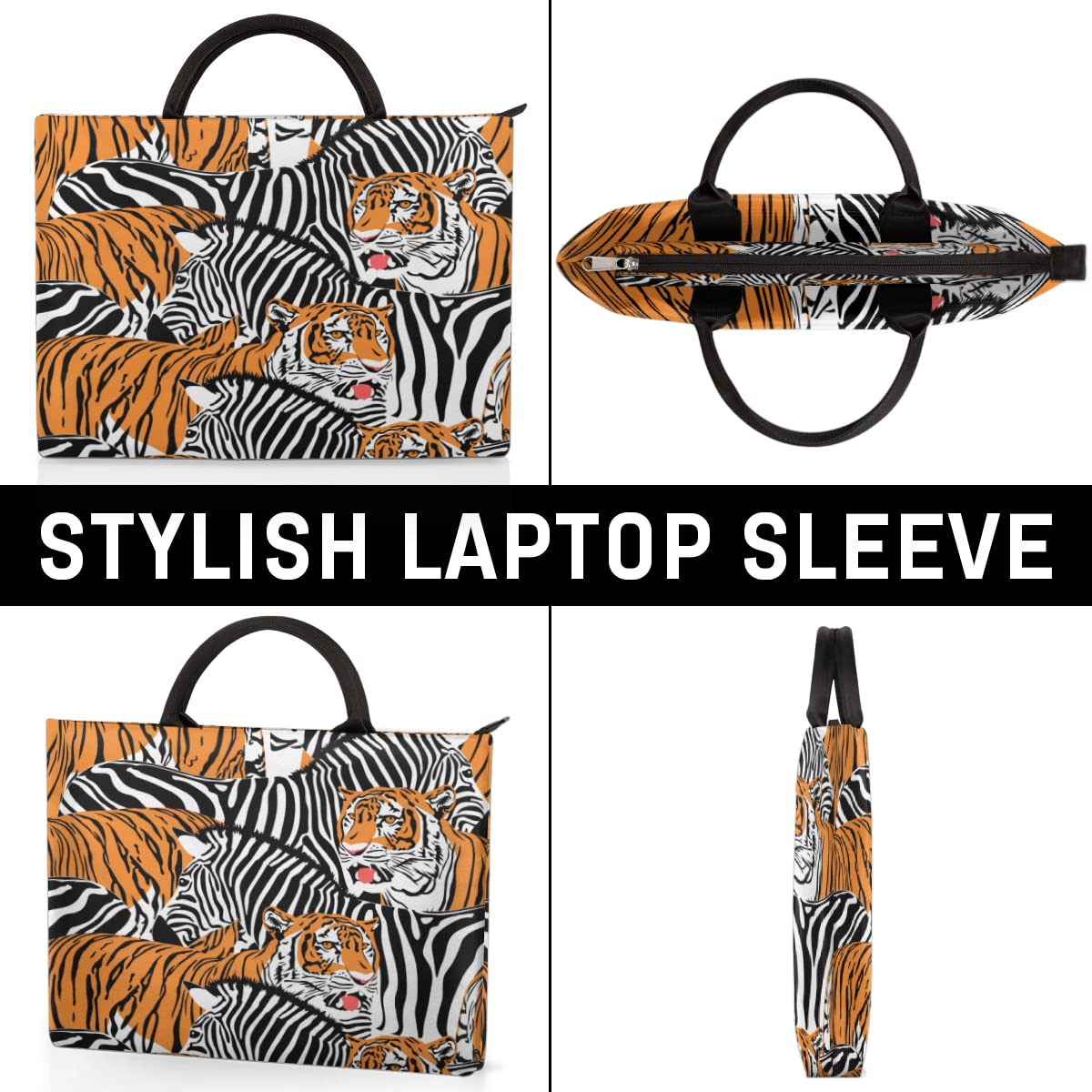 Tygrys i zebra pokrowiec na laptopa 13-16 cali zebra zwierzę ręka etui na laptopa teczka listonoszka noszenie torba na komputer dla kobiet mężczyzn dzieci chłopców dziewcząt
