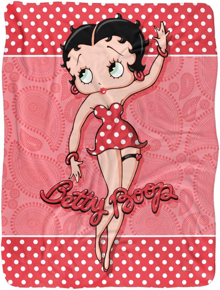 Betty Boop Blanket, 60"x80", Paisley & Polka Dots Silky Touch Sherpa Back Super Soft Throw Blanket