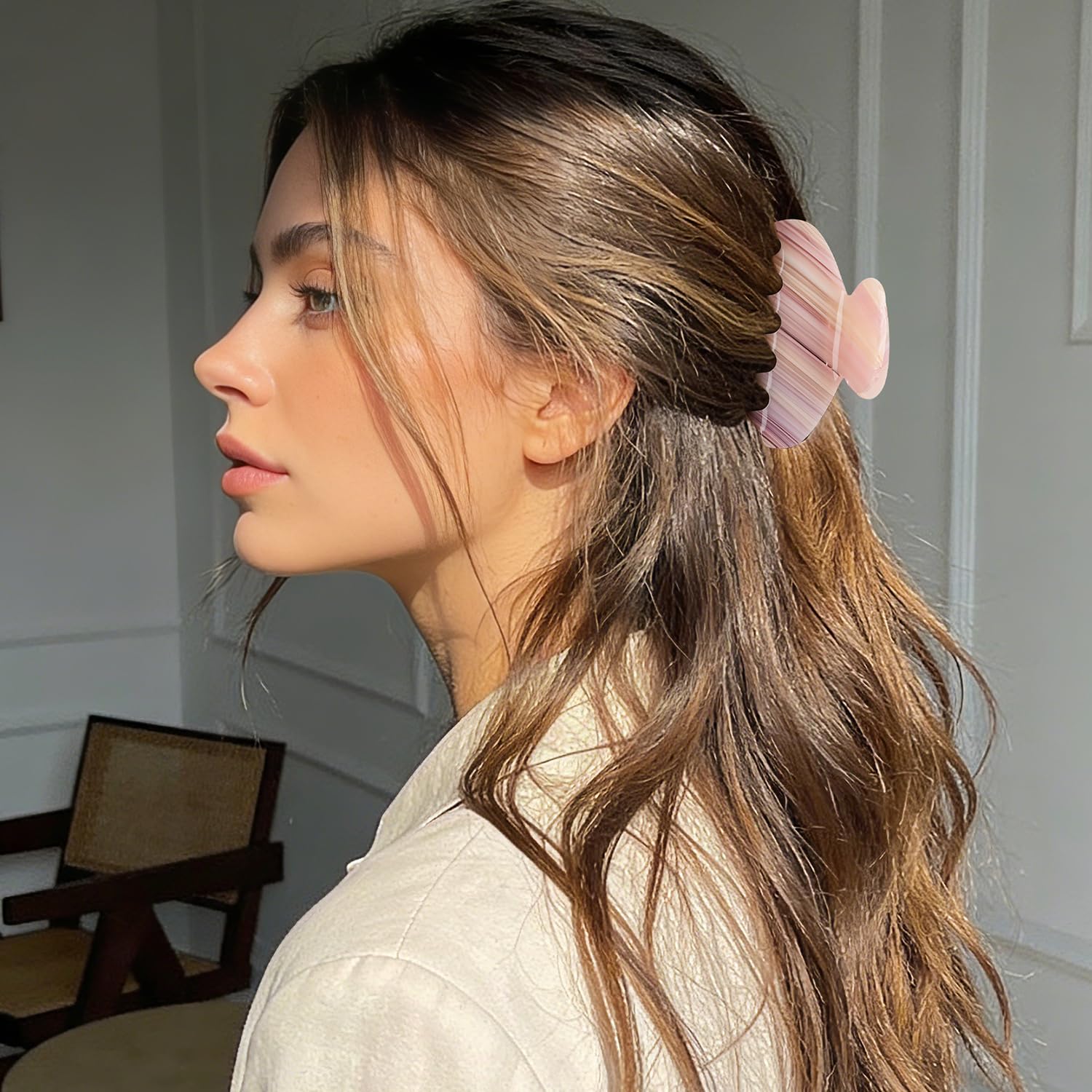 MAORULU Medium Cute Acetate Hair Claw Clips for Women Girls, 3 Inch Cherry Red Claw Clips for Thin & Medium Thick Hair, Durable French Banana Clip with Gift Box (Pink Marble) - Image 9