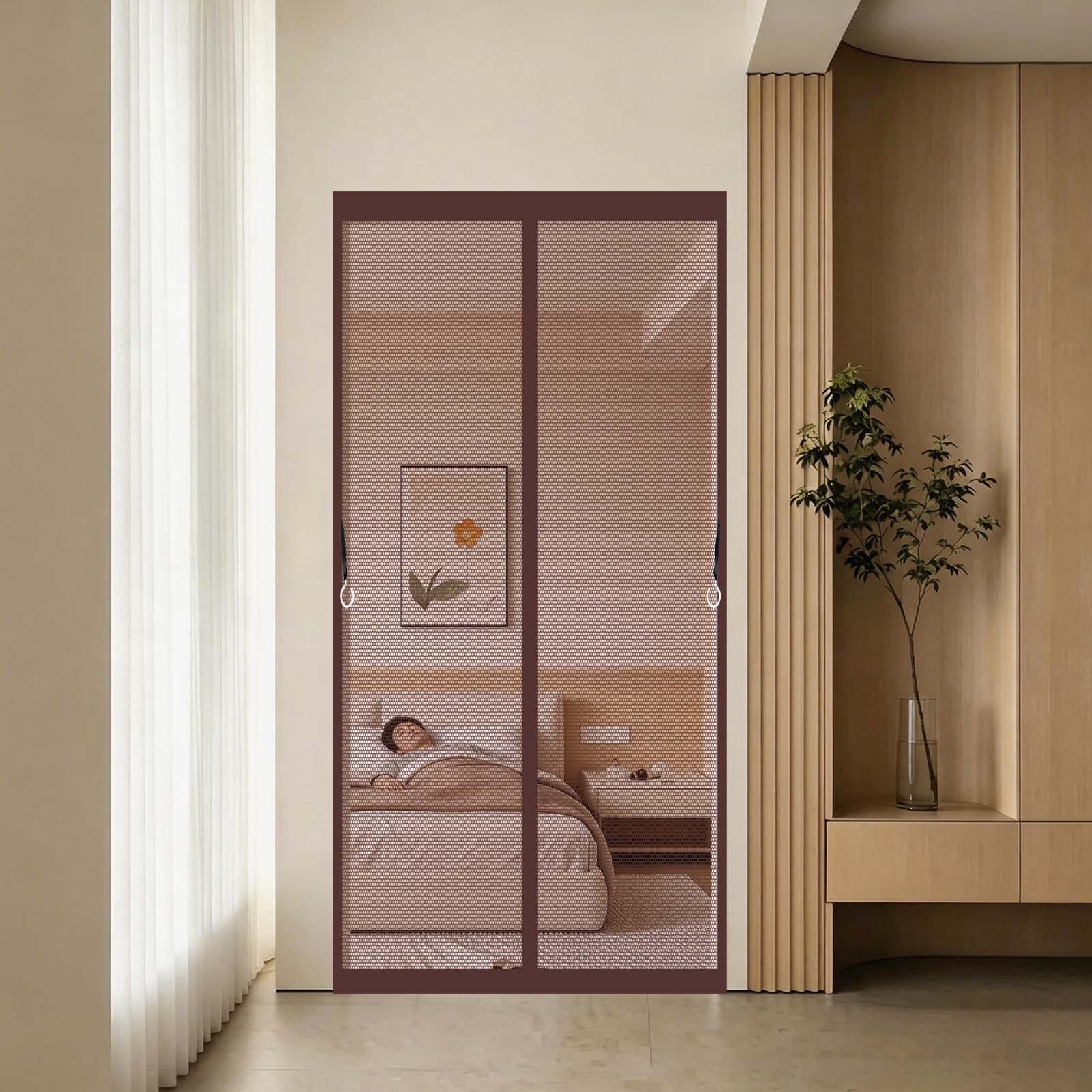 Guoyfen Brown Fly Screen Door 138 X 193 Cm With Powerful Magnets And Full Frame Magic Tape, Hands Free Closing Magnetic Door Screen Fly Curtains For Doors For Bedroom, Sliding,