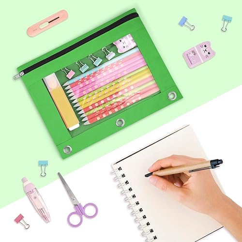 Miniatura 7 de Sooez Estuche para lápices para carpeta de 3 anillos, paquete de 2 bolsas para lápices con ventana transparente con cremallera y ojales reforzados,