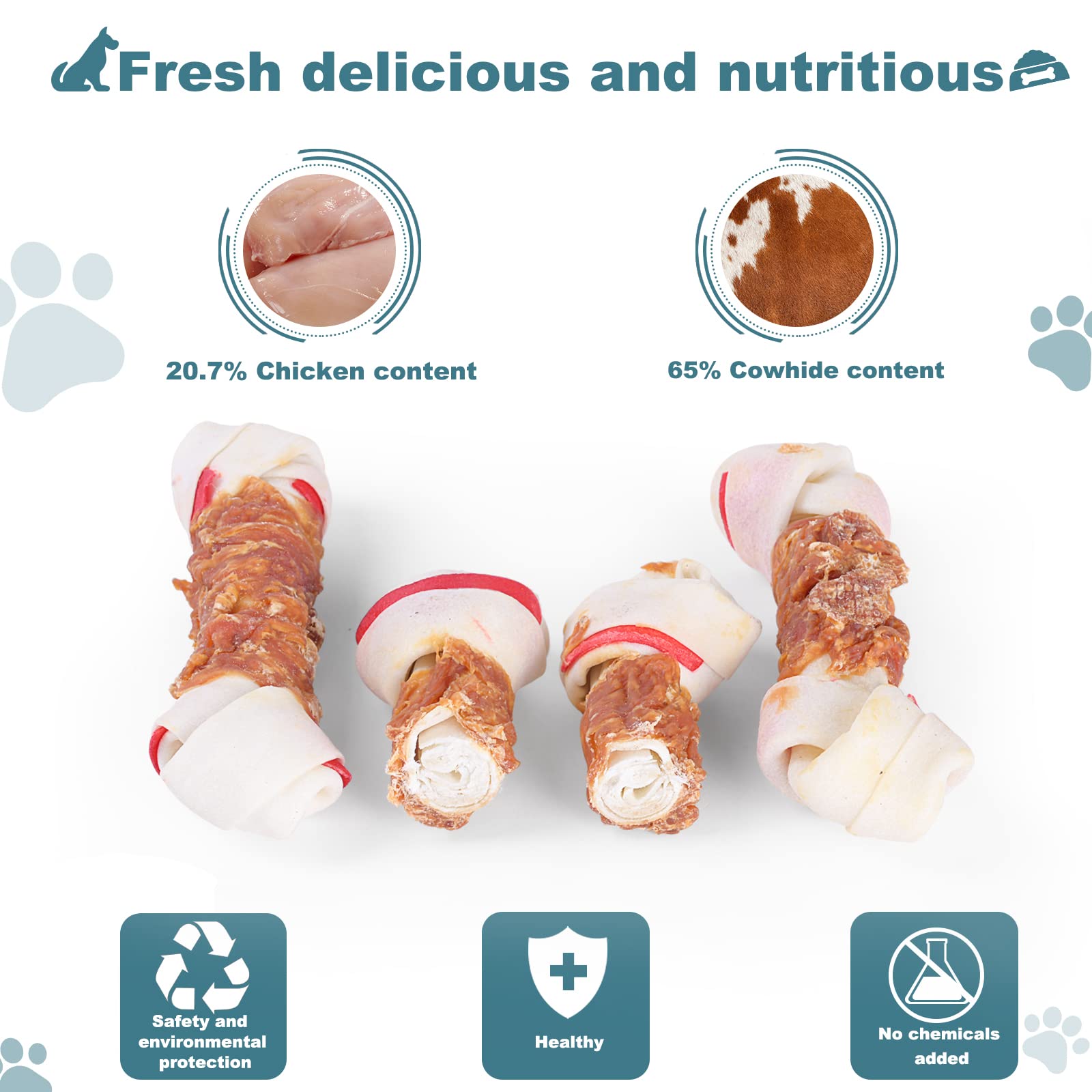 Trata de Perro Perrito Aperitivos de Entrenamiento Promueve la Salud Masticar Pollo Nudo Envuelto 6.5" 1lb