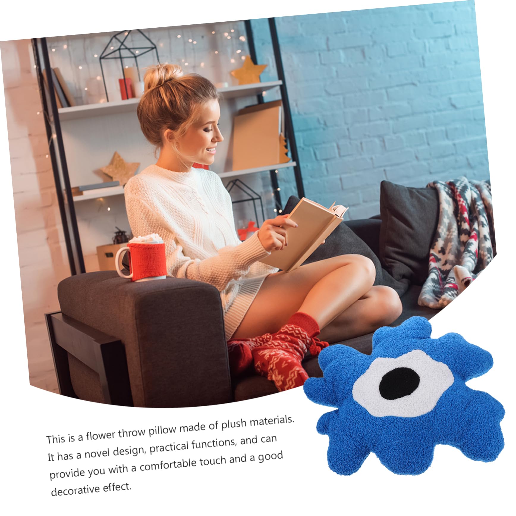 Hohopeti Cuscino a Forma di Fiore in Peluche Blu, Decorativo