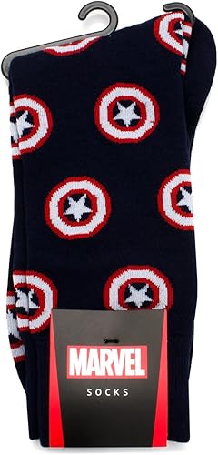 Miniatura 3 de Cufflinks Inc. Calcetines de vestir azul marino del Capitán América para hombre, talla única (hasta la talla 12 de hombre), con licencia oficial de