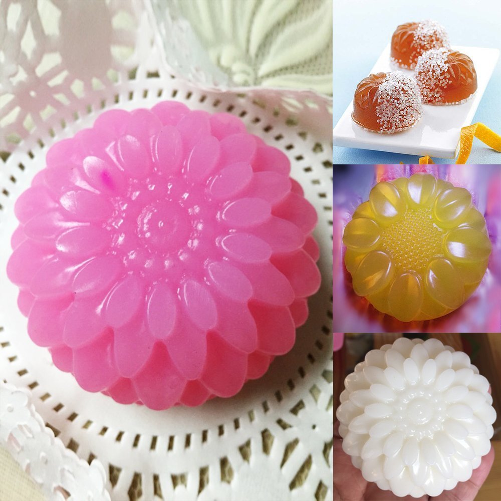 Moldes de silicona con forma de flor de 6 cavidades, 3 paquetes de bandejas de cubitos de hielo para decoración en forma de fondant para pasteles caseros y cupcakes de chocolate, morado, azul 7