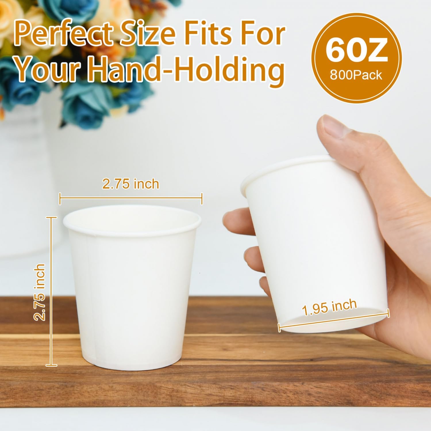 Vumdua 800 bicchieri di carta usa e getta da 170 ml, per bevande calde e fredde, per caffè, tè, succhi di frutta, espresso e cortado (bianco)
