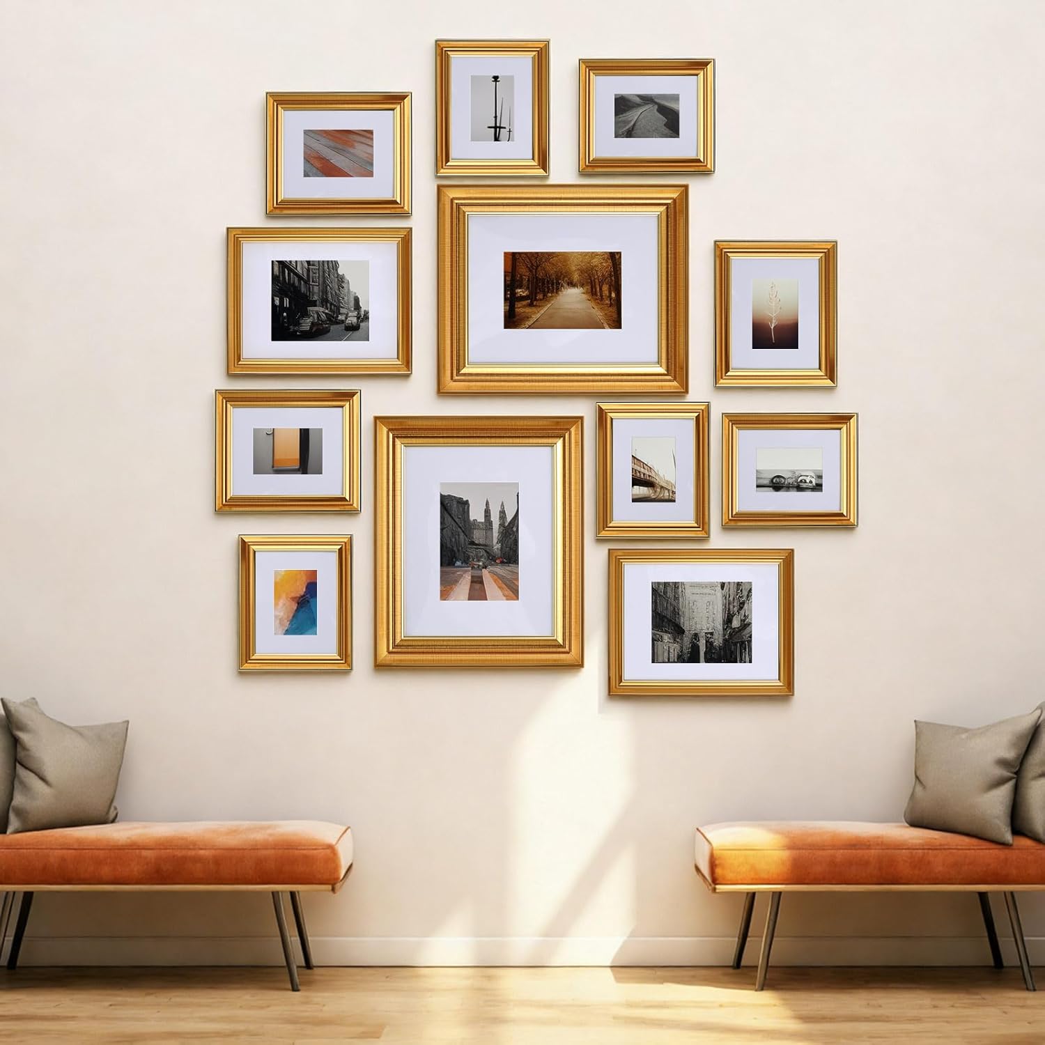 12 Pack Gold Gallery Wall Frame Set with Removable Mat Picture Frames for 16x20, 11x14, 8x10, 5x7 Photos, Large Vintage Ornate Frames for Tabletop or Wall Mounting Display Multi Sizes