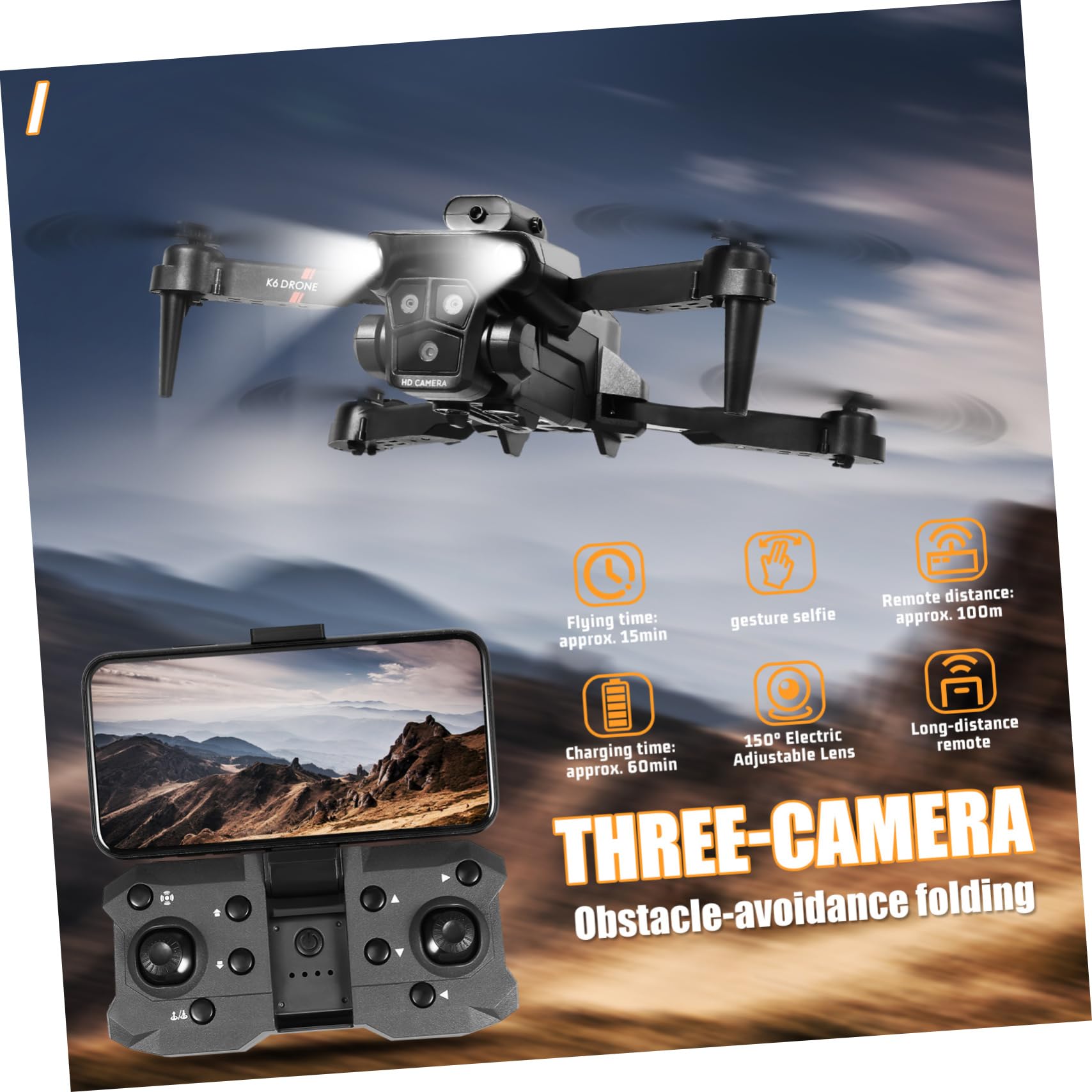 PRETYZOOM Dron Evitación de Obstáculos Plegable con Triple Cámara HD y Doble Batería y Lente Ajustable de 150° para Fotografía Aérea y Viajes Familiares