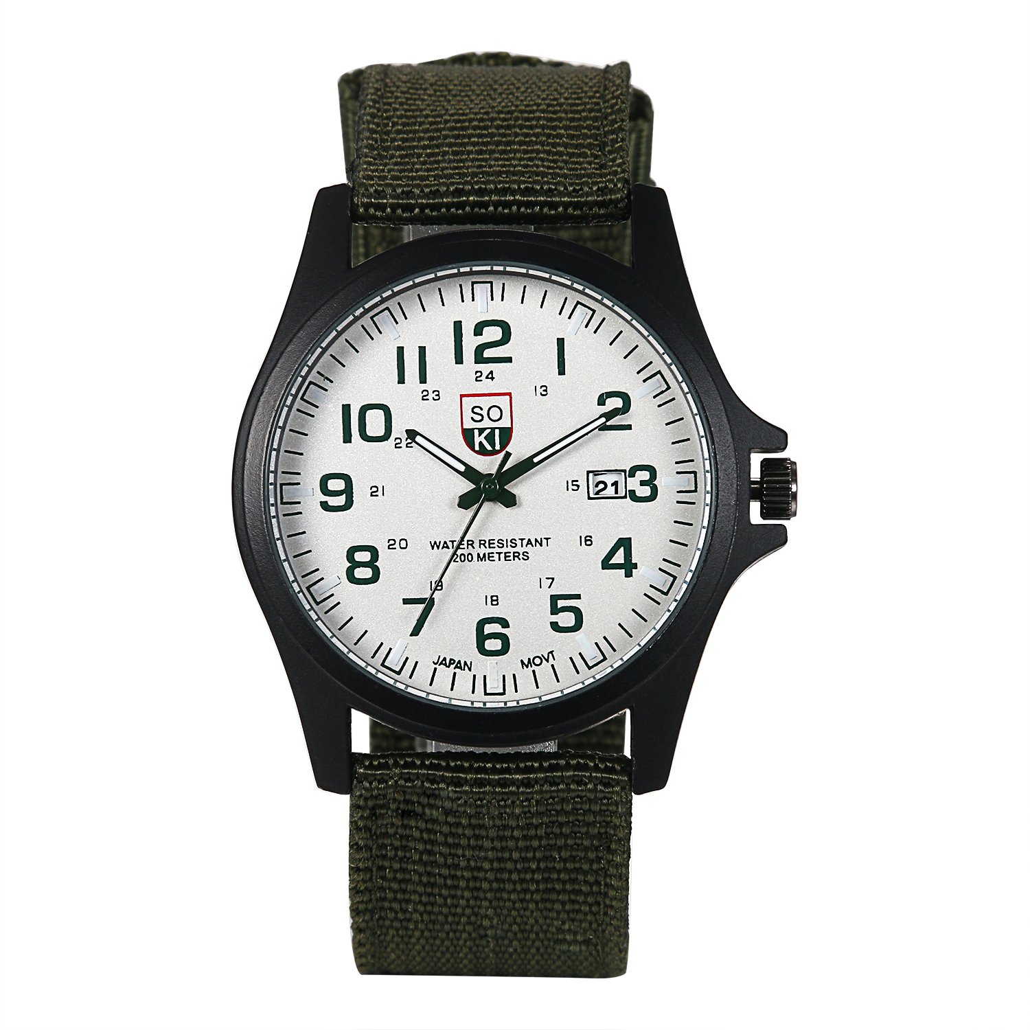 Ibohevo Nylon Band Military Watch: Men Black Waterproof Outdoor Sport Field Analog 24 Hours Wrist Watches Date Calendar Round Dial Army Wristwatch, Green, Adult, Fashion (B0CP5RRW49) Amazon Price History, Amazon Price Tracker