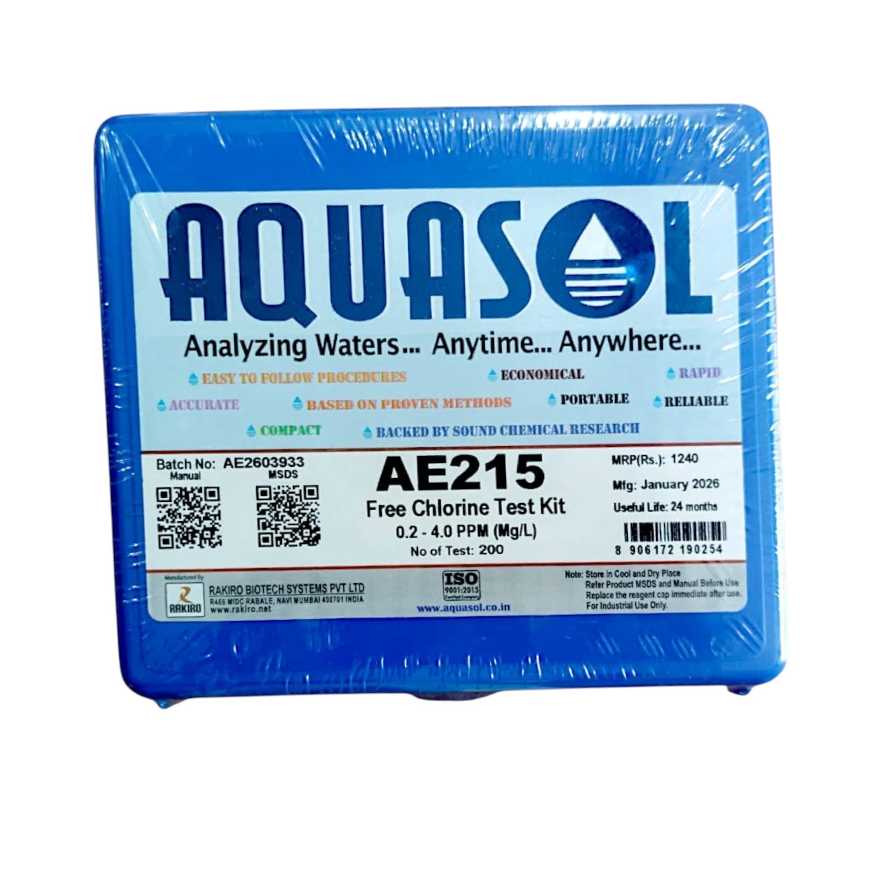 Free Chlorine Test Kit AE215 (0.2–4.0 ppm) | 200 Tests Capacity | Accurate Residual Chlorine Testing for Drinking Water Pools and RO Systems | Quick Results | Compact Portable Water Testing Kit-image-48