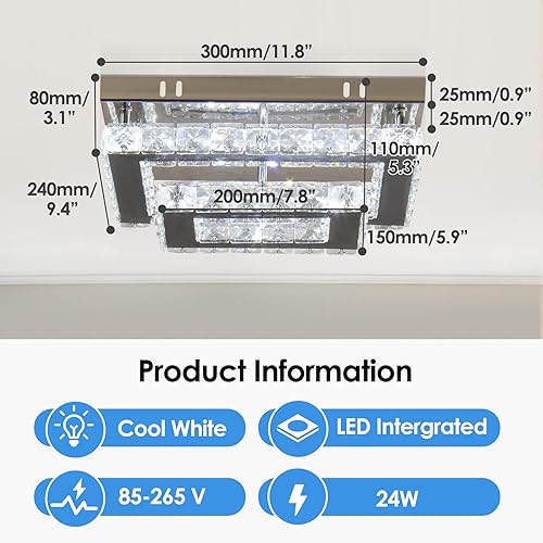 Miniatura 2 de Finktonglan Lámpara de techo LED de cristal moderna de montaje empotrado, lámpara de techo rectangular K9 de acero inoxidable, lámpara de techo para
