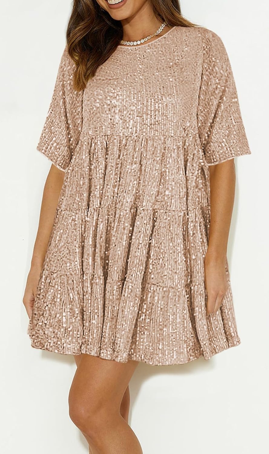 Plustrong Womens Sparkly Glitter Shift Dress Sequin Babydoll Summer Dress Short Flowy Cocktail Party Club Dresses - Image 2