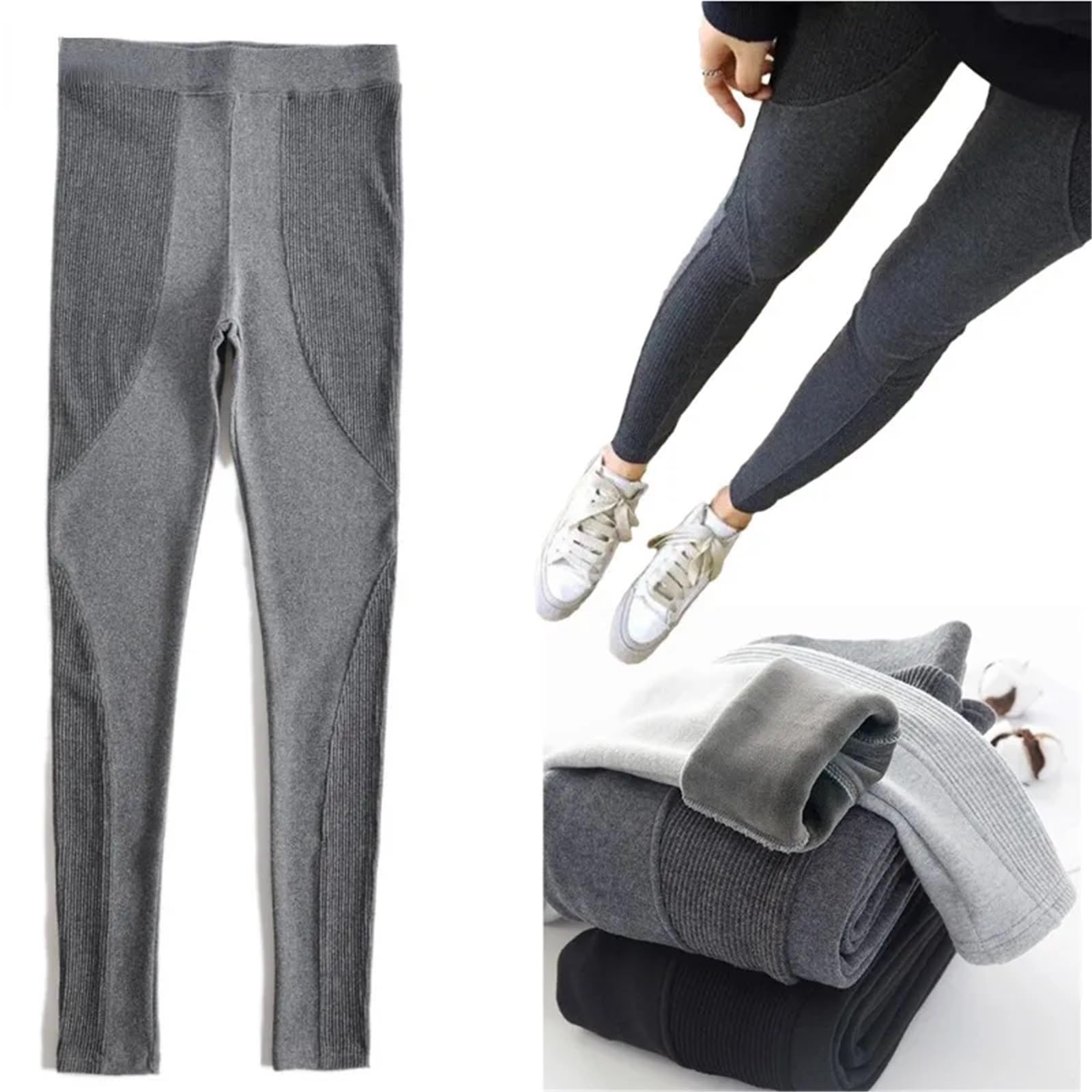 Mallas con corsé de Terciopelo Grueso for Mujer, Pantalones de chándal de Fitness góticos de Cadera Grande, calzas cálidas de retales de Calle for Invierno 2024(Light Gray,L 47-55kg)