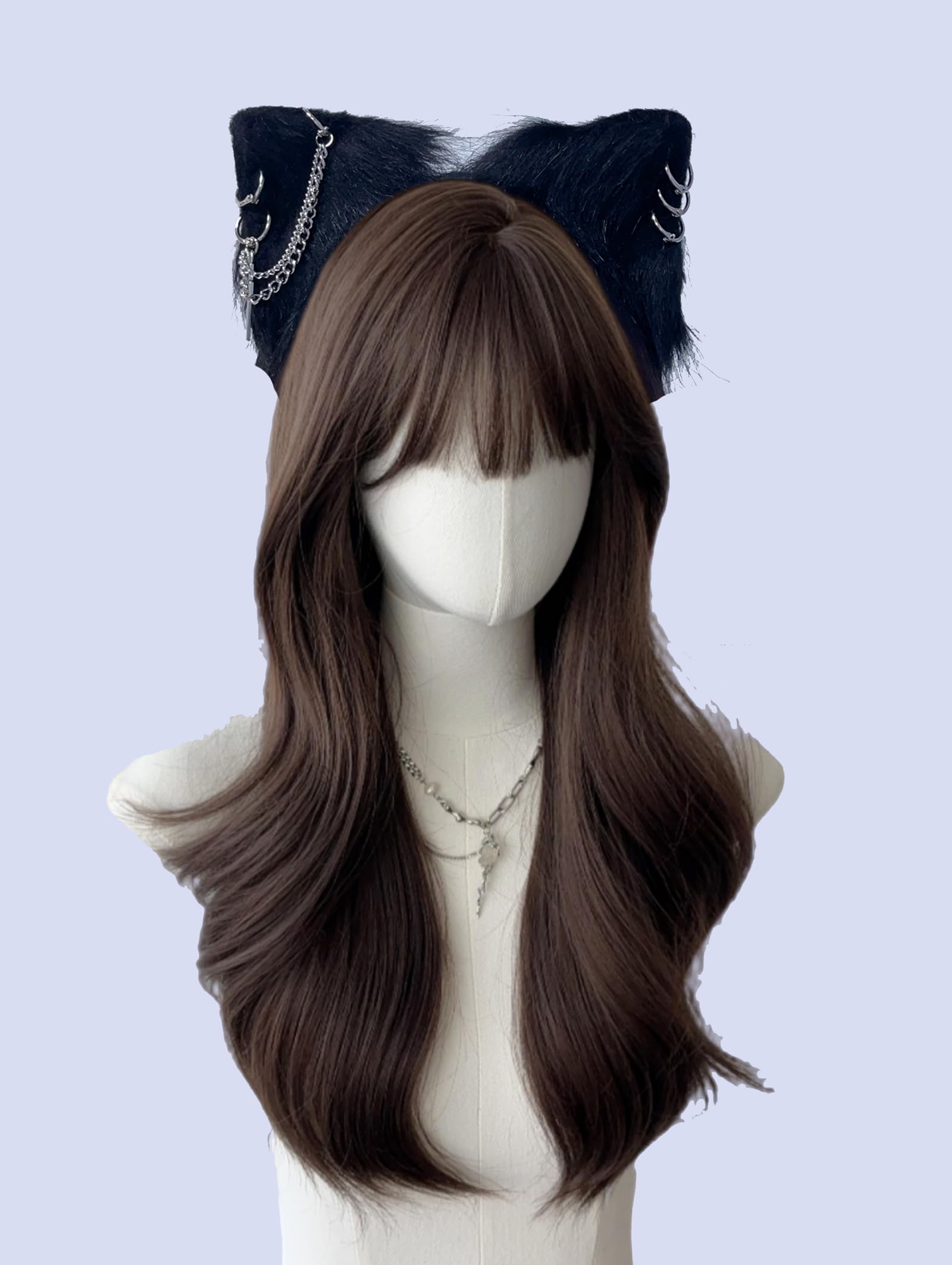 VIGVAN Cat Cosplay Ears Accessories Punk Gothic Cross Cat Ears Headbands Clips: Black