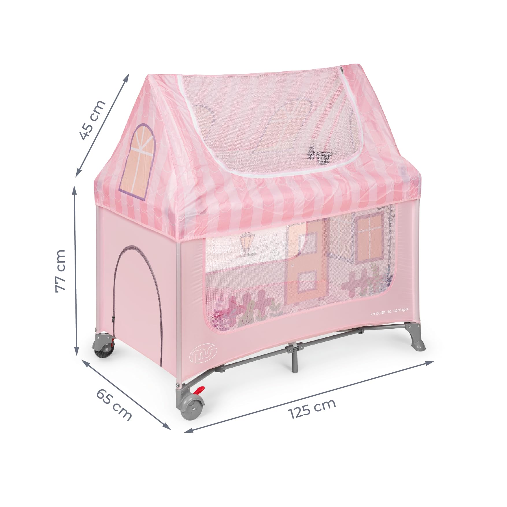 ms Home - Culla da viaggio simulazione casa per bebè 3 pezzi 120 x 60, incluso materasso e borsa per il trasporto, da 6 mesi a 15 kg, pieghevole e montaggio facile, struttura leggera e molto stabile