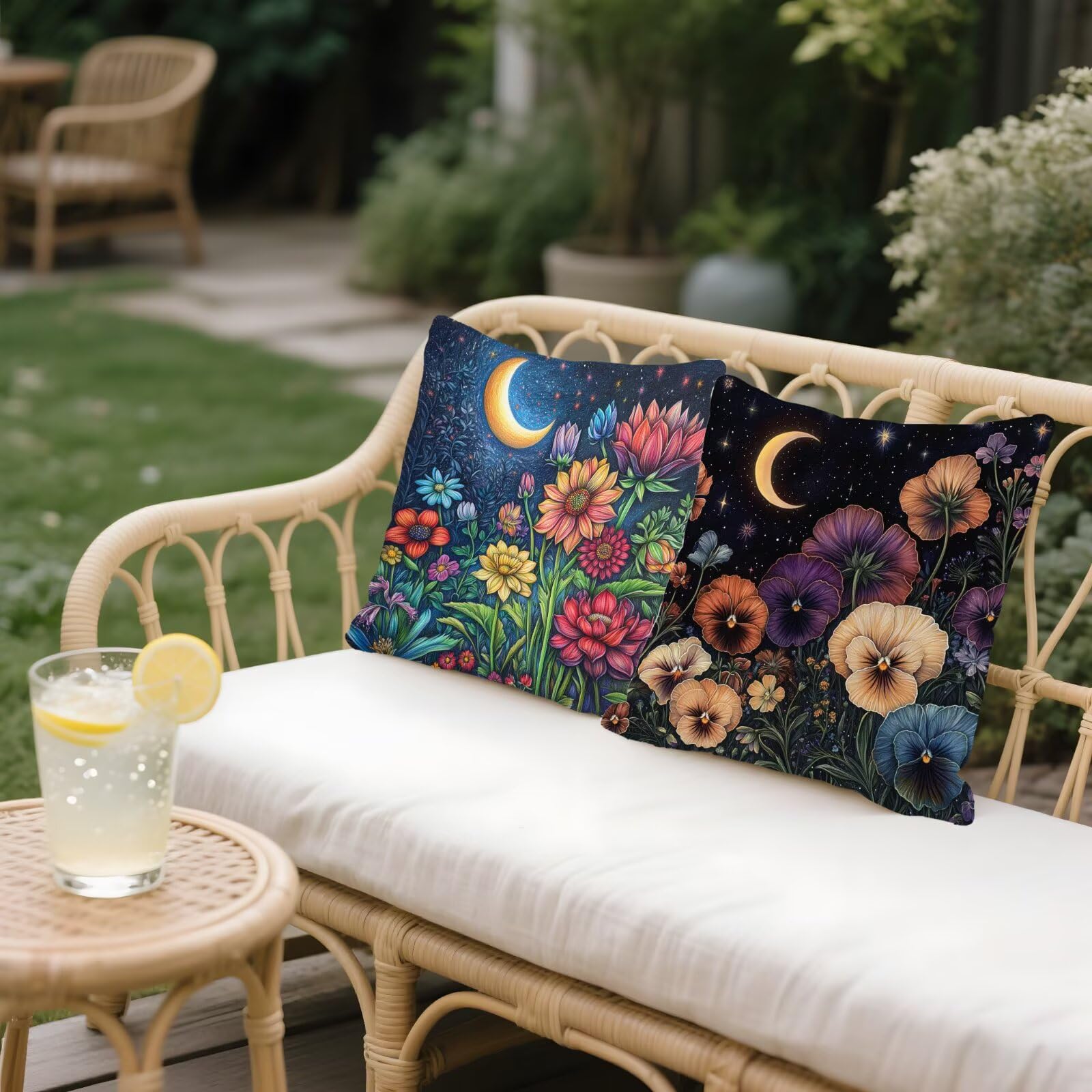 Federe Cuscini Divano 40x40cm, Federa Cuscino Fiori Luna Quadrati Copricuscini Super Morbido Copri Cuscini Per Divano, Cuscino Decorativo da Esterno Giardini, Per Soggiorno Camera, Divani, Sedie P-294