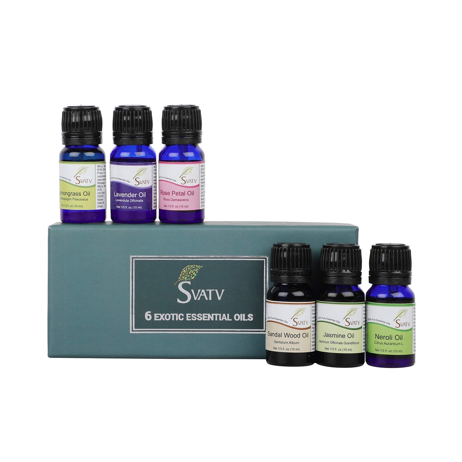 Olejki eteryczne, Top 6 zestaw upominkowy do aromaterapii w jakości premium – płatki różane, drzewo sandałowe, neroli, trawa cytrynowa, jaśmin – 6 x 10 ml