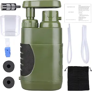 Portable Hand Pump Water Filter, 100,000 Gallons Camping Water Purifier with 3-Stage Filtration System