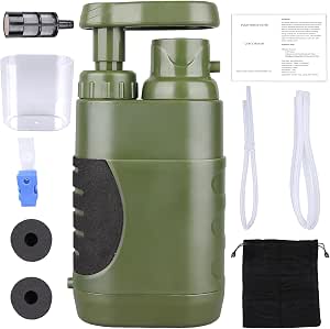 Portable Hand Pump Water Filter, 100,000 Gallons Camping Water Purifier with 3-Stage Filtration System