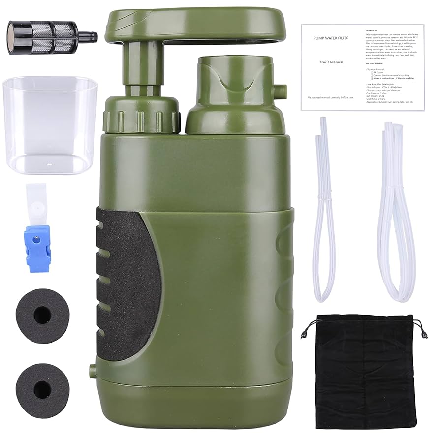 Portable Hand Pump Water Filter Purifier – Military-Grade 3-Stage Filtration For Camping, Survival & Groups