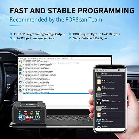 vLinker FS OBD2 Bluetooth Scanner Diagnostic Tool for iPhone Android and Windows