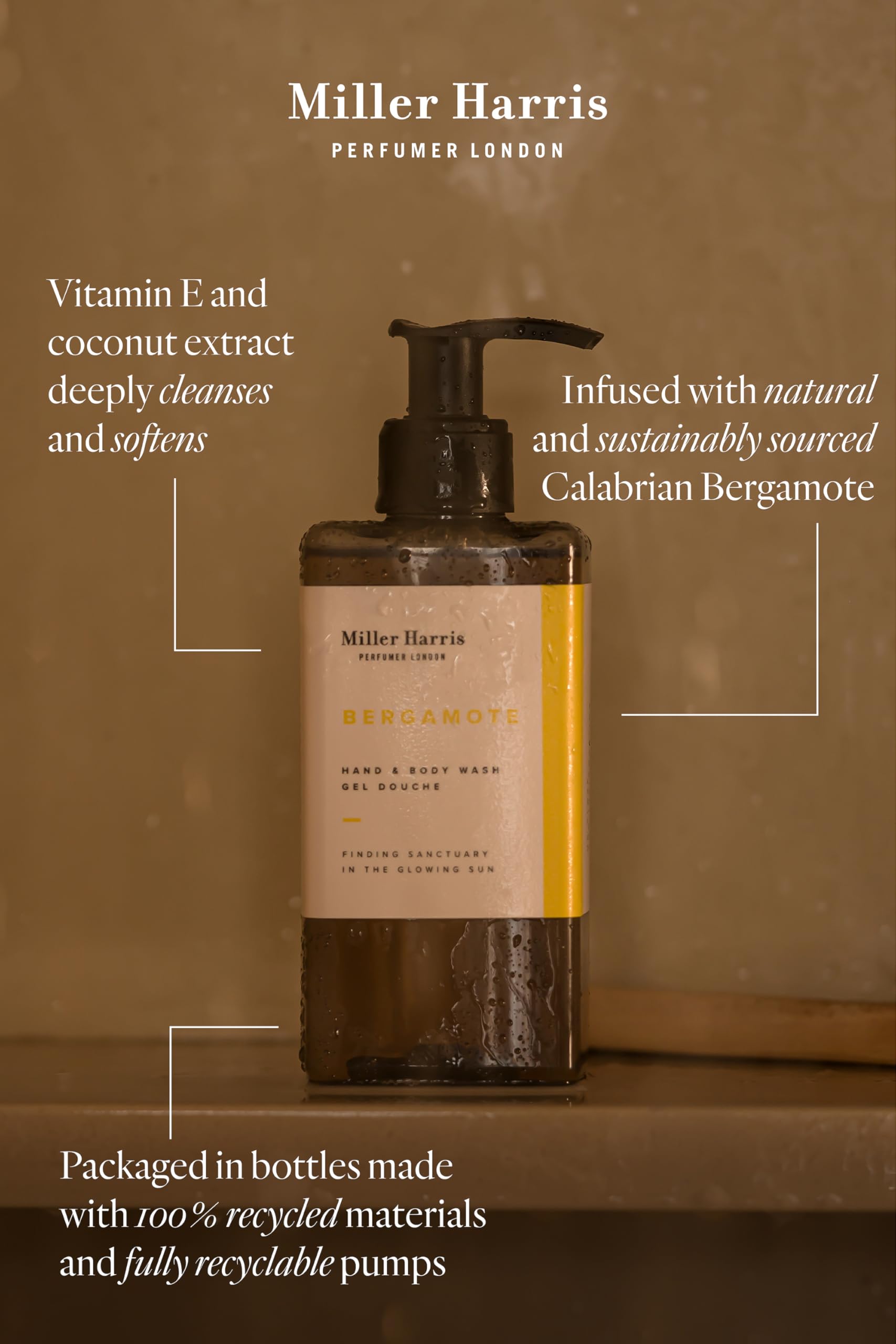 Miller Harris Bergamote Hand and Body Wash 300ml - Rosemary, Vitamin E and Coconut, Green, 300 ml (Pack of 1) - Image 3