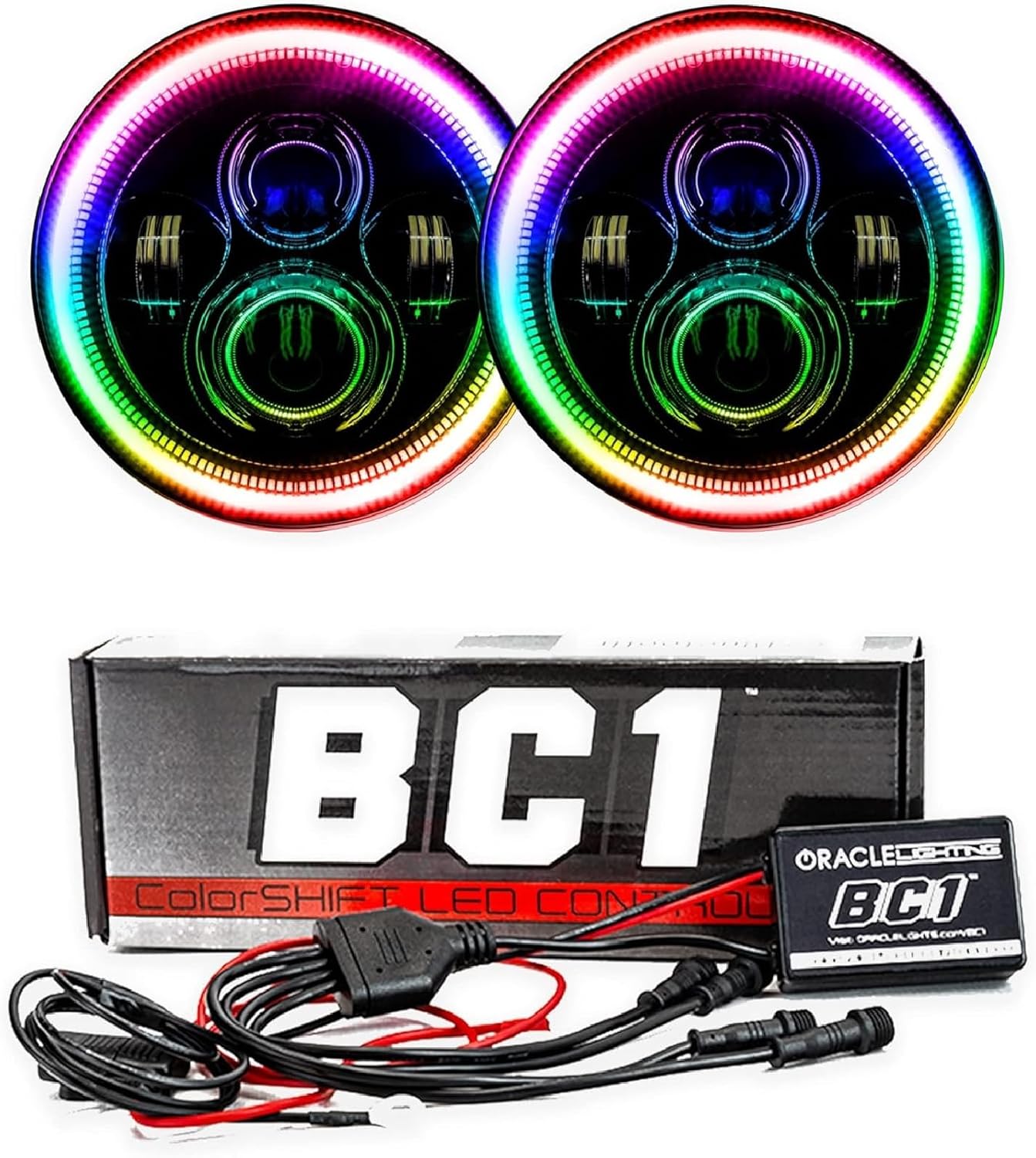 ORACLE Lighting 5769-335 Pair of 7 Inch ColorSHIFT High Powered LED Headlights with Black Bezel fits Any Vehicle with 7 Inch Sealed Beam Lamps - Includes BC1 Controller