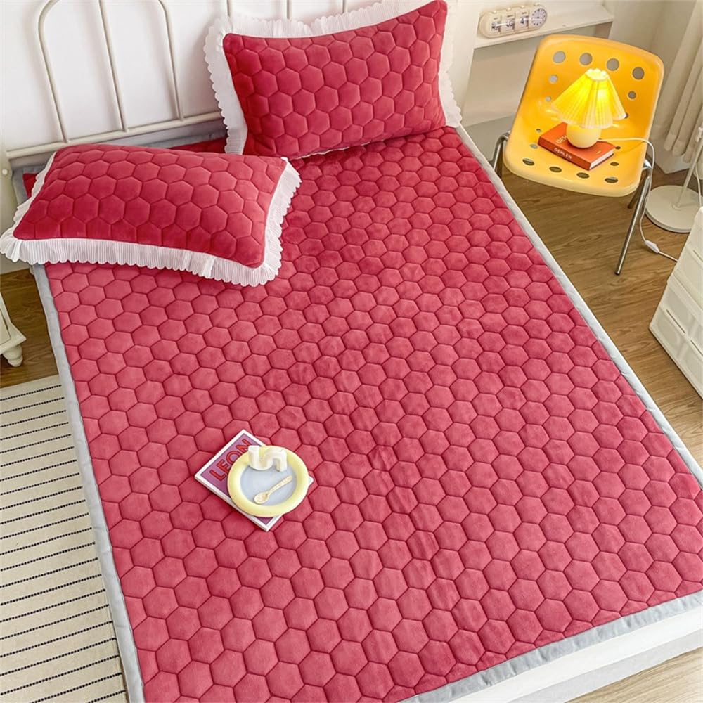 Odot Protector de Colchón Acolchado, Topper Colchón Franela Suave, Cubrecolchón con Bandas elásticas, Colchón de Futón Plegable Lavable Comodo con Diseño Antideslizante (150x200cm,Rojo)