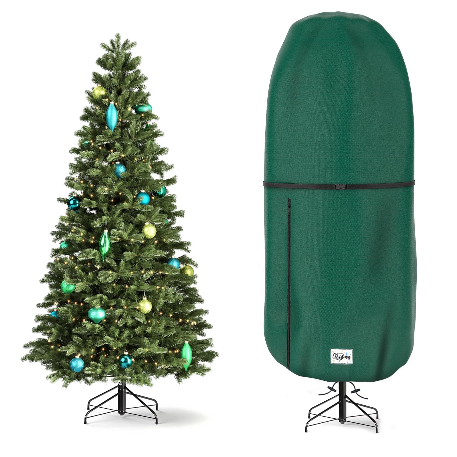 Aufrechte Weihnachtsbaum Aufbewahrungsabdeckung, reißfest verstellbar Weihnachtsbaumabdeckung Aufbewahrungstasche für künstlichen Baum stehend mit Ornamenten, wasserdicht, staubdicht (Grün, S)