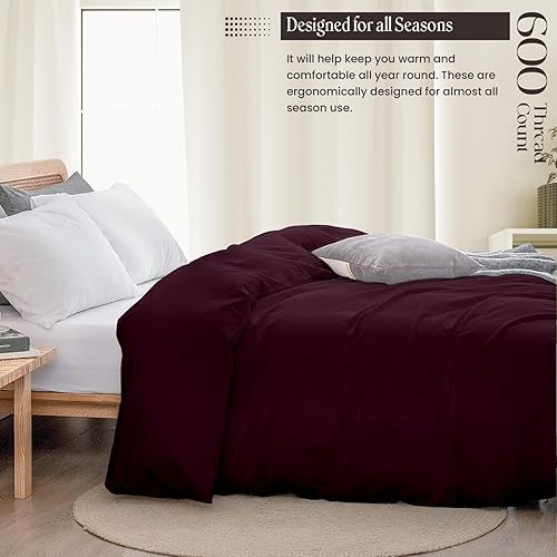 Miniatura 2 de SGI bedding Lujoso juego de funda de edredón de 600 hilos, color vino, funda de edredón para invierno, ropa de cama de algodón egipcio de calidad