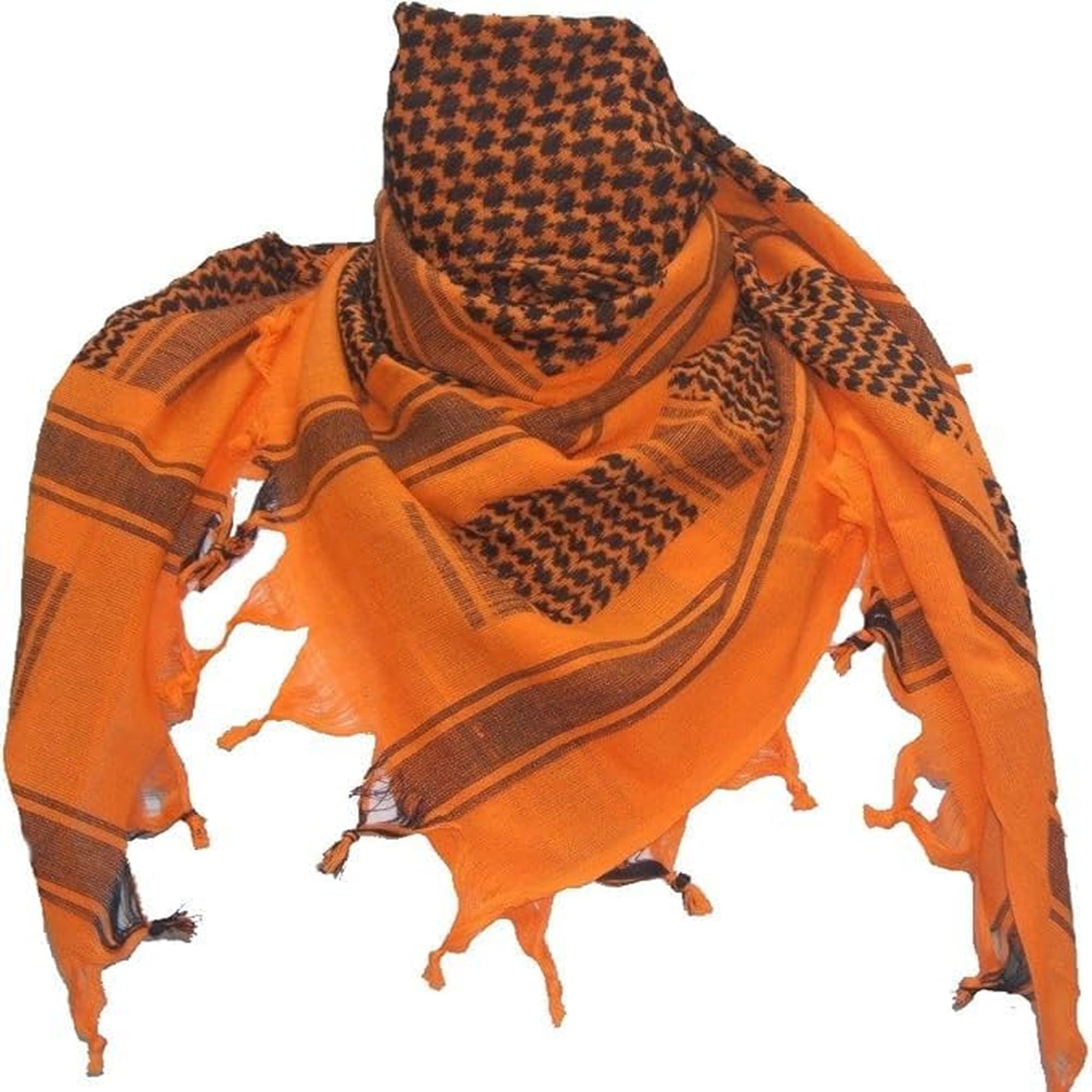 Outdoor World Be Active Unisex Orange Outdoor World Shemagh Scarf – Keffiyeh Arab Plo Military Army Sas Desert Head Neck Wrap – Breathable 100% Cotton Tactical Scarf For Men Women – 110Cm X 110Cm With Tassels (Orange)