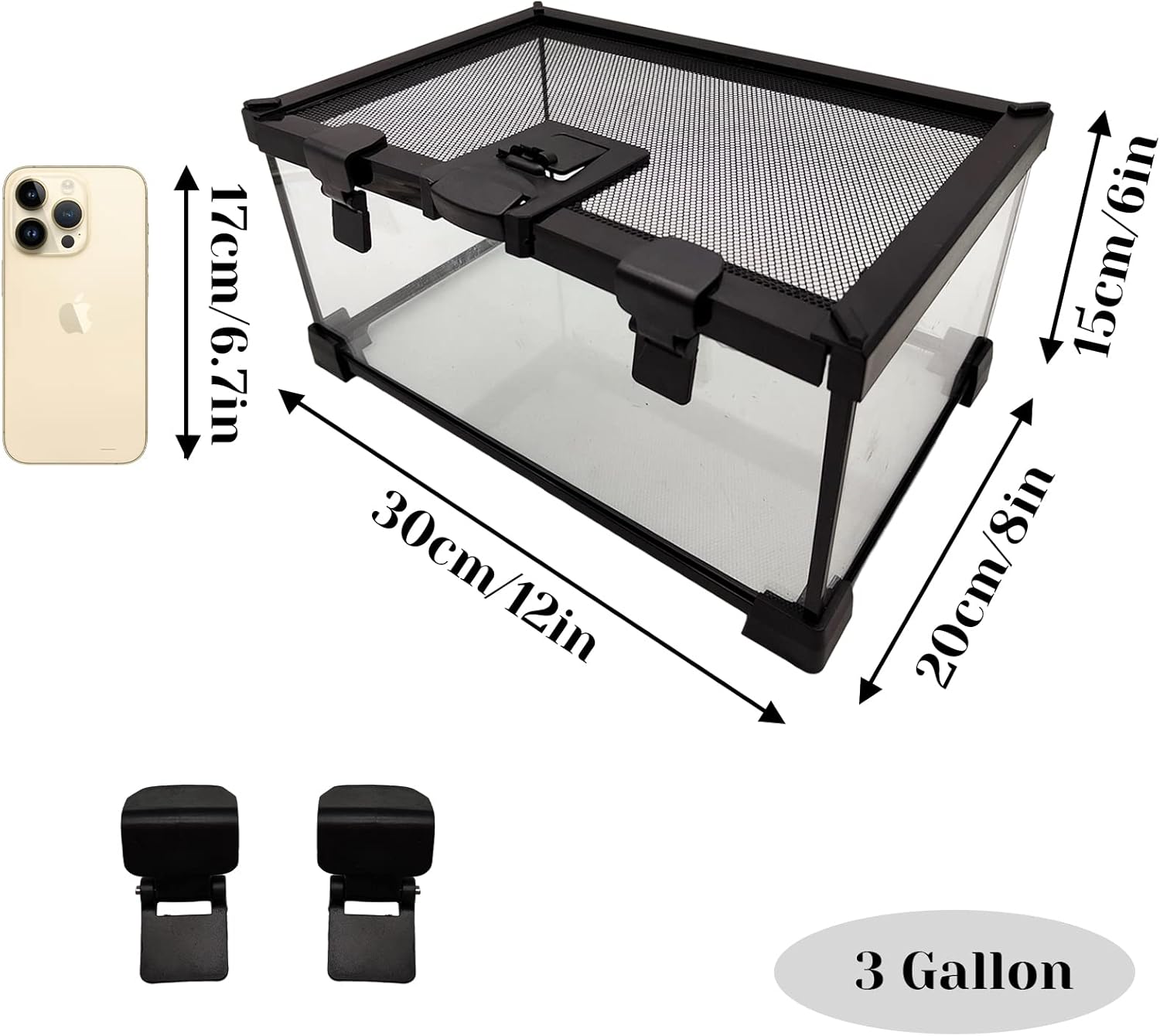kathson 12x8x6 in Mini Reptile GlassTerrarium Tank, 3 Gallon Full Glass Reptile Tank Full View Visually Appealing Reptile Amphibians Terrarium Glass Box Reptile Glass Habitat Cage for Bearded Dragons 12" x 8"x 6"