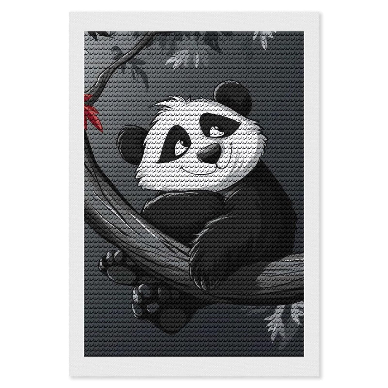 Junmoney Smiling Panda on Branch Diamond Painting Canvas Set 8"x12", Easy to Enjoy, Adhesive Canvas, Office Decor, Holiday Gift Idea, with Tool Kit