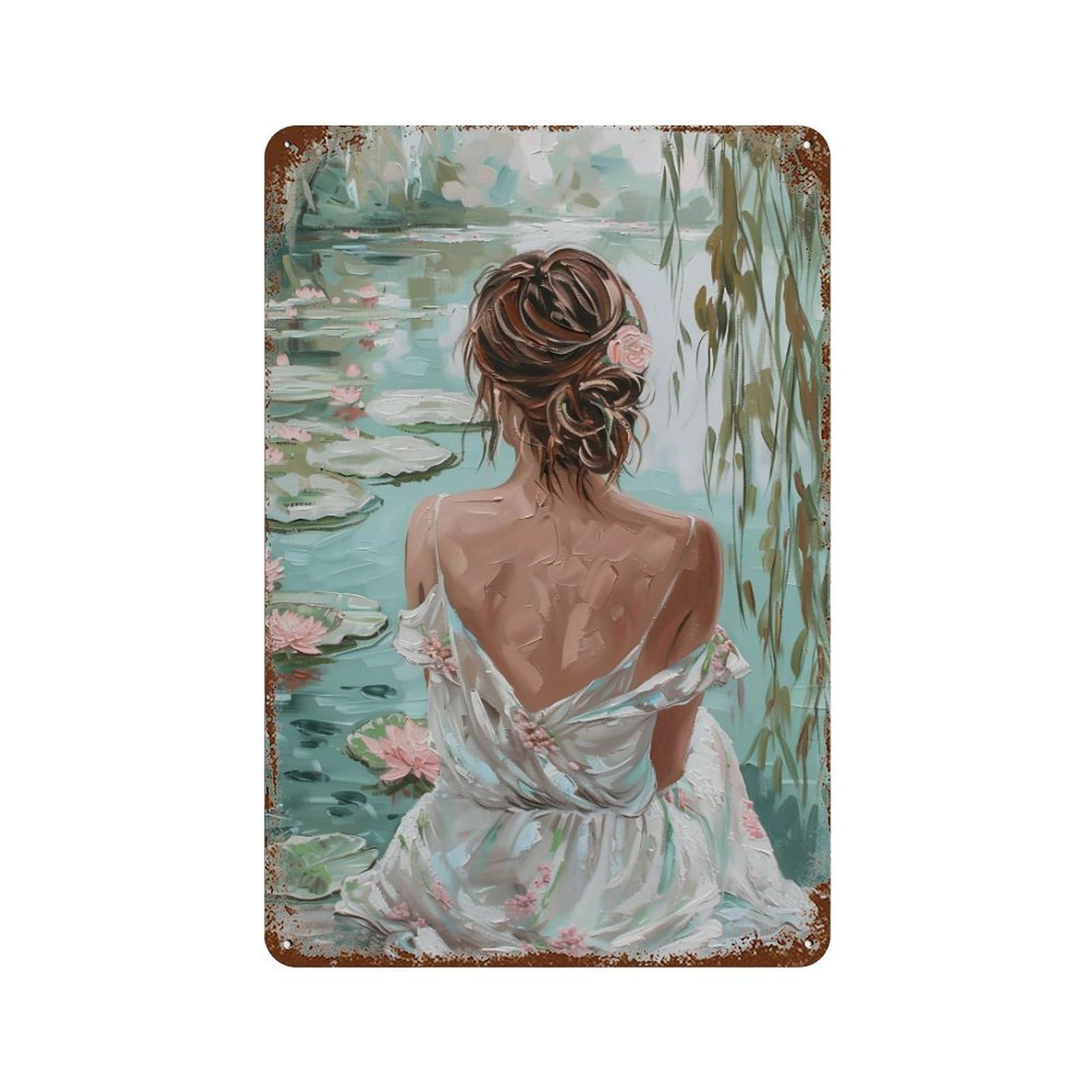 HDURYEYRYY Lotus Pond Silent Maiden 02 Wall Retro Iron Vintage Art Metal Tin Sign Poster Modern Home Cofffee Club Art Bar Shop Decor Style 30x20cm