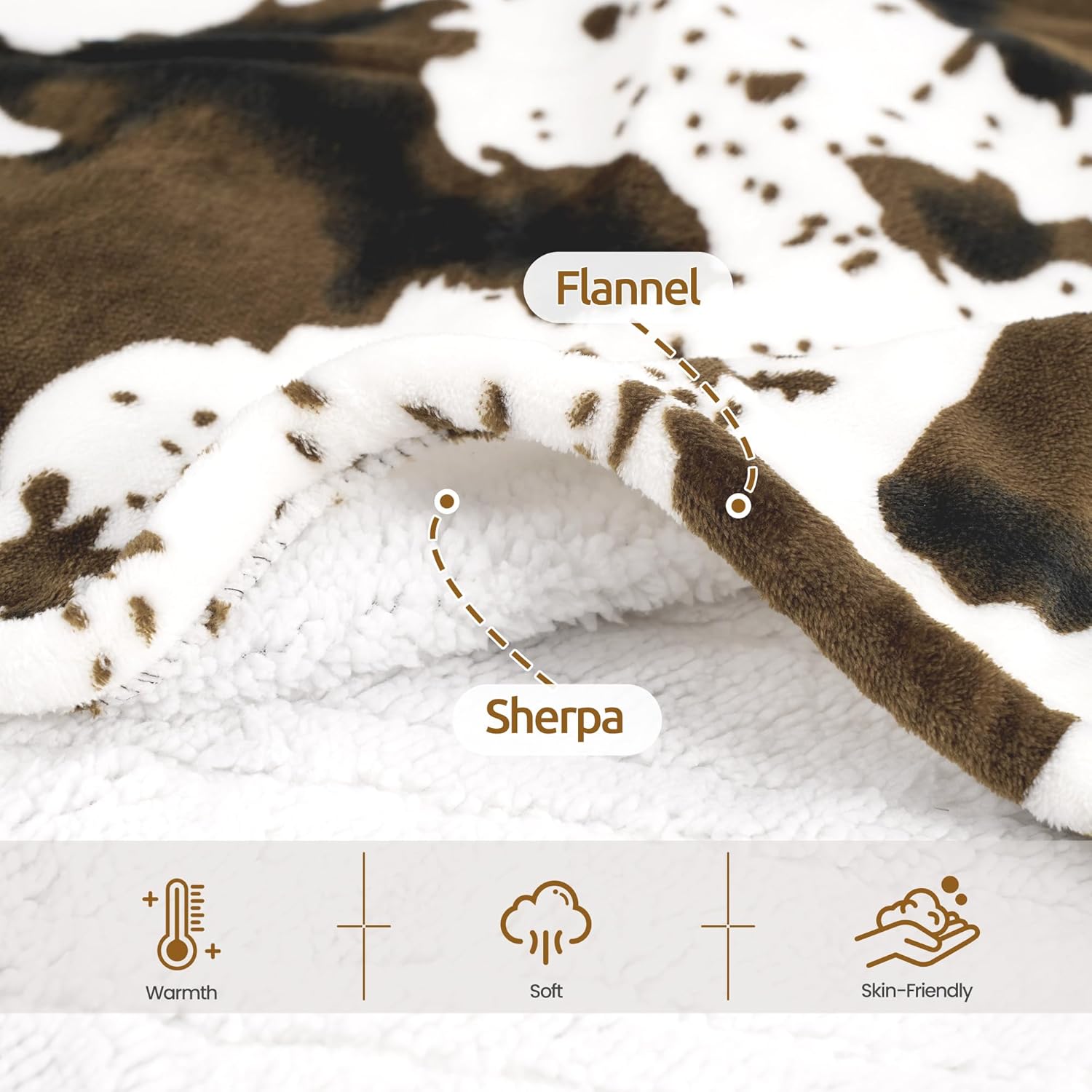 Electric Blanket Twin Size - Reversible Sherpa & Flannel, 62"× 84" Heated Throw Blanket with 6 Heat Settings & 1-12H Timer, Machine Washable, Warm Gift for Women, Brown Cow Print - Image 4