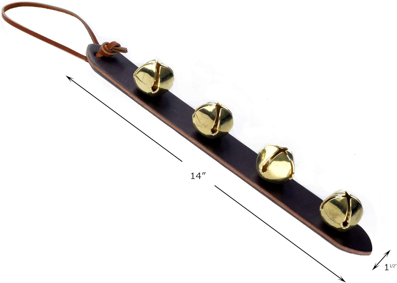 Amish Crafted Leather Strap Arctic Sleigh Bell Door Hanger Hanging Jingle Bells (Brown Leather, 14 Inches)