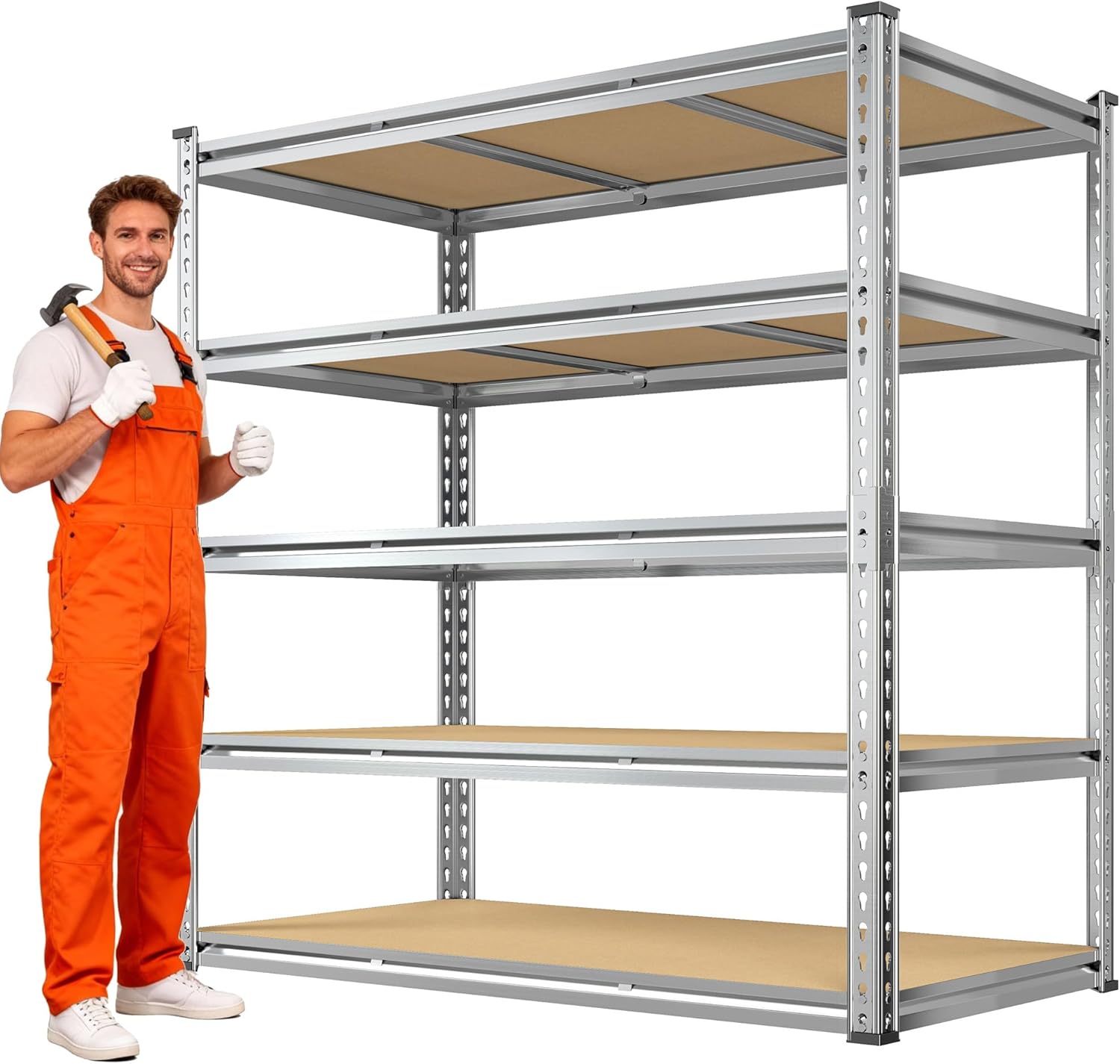 Garage Shelving Load 3100LBS, 5-Tier Storage Shelves, Adjustable Garage Shelves, Shelving Units and Storage, Metal Shelf for Kitchen, Pantry, Warehouse, 48" W x 71.9" H x 24.1" D, Galvanized