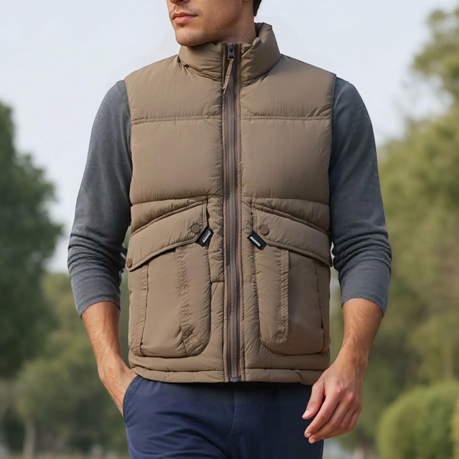 Genérico Chaleco Invierno Hombre Con Capucha Abrigo Sin Mangas Talla Grande calentador de bodywarmer chaqueta térmica para correr acolchado bolsillos ajuste regular exteriores