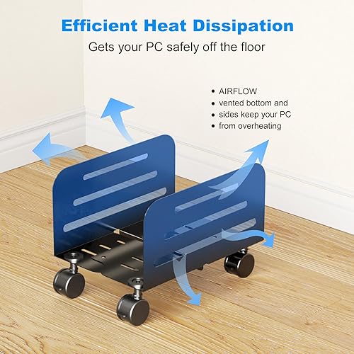 Miniatura 3 de suptek Soporte de torre para computadora, soporte móvil para CPU, soporte móvil de 5.5 a 9.8 pulgadas de ancho, ajustable, con ruedas giratorias de