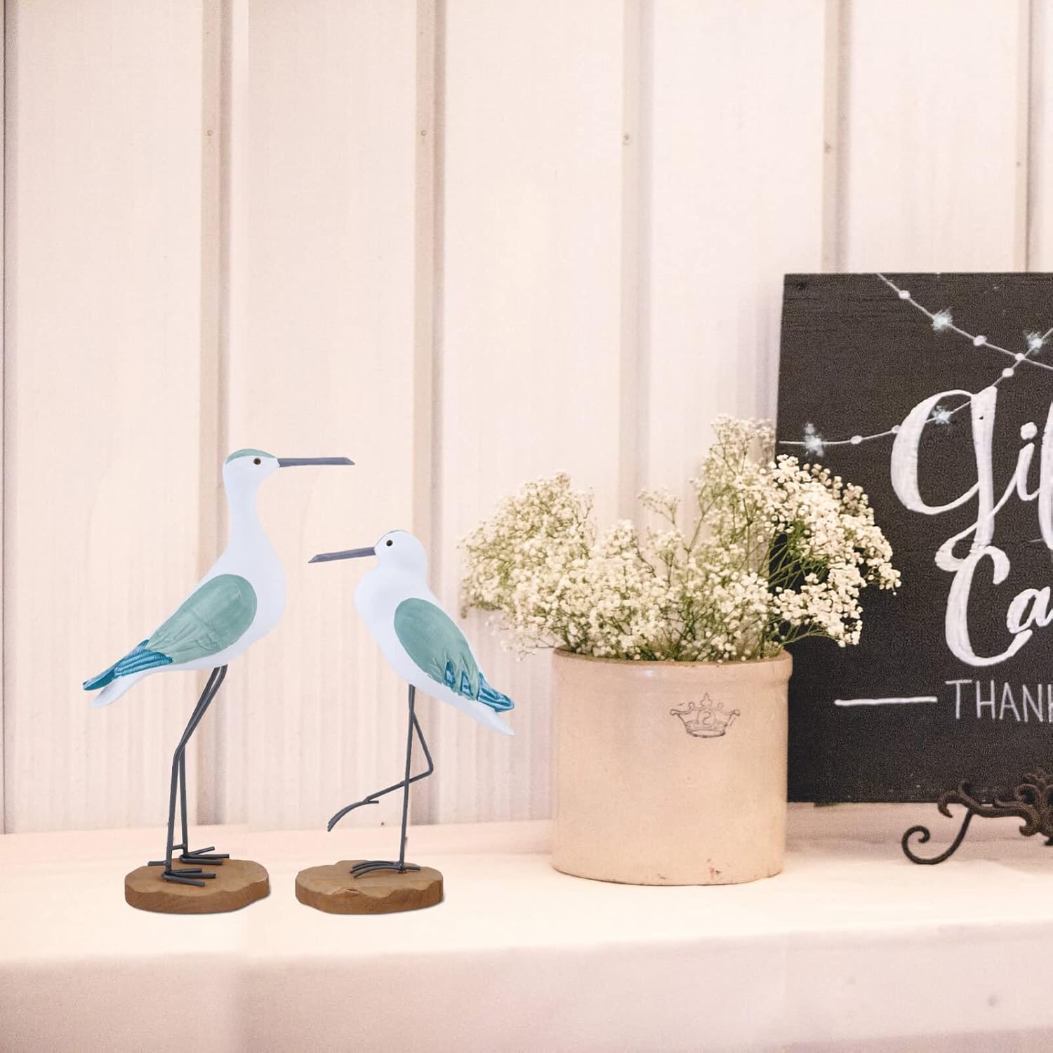 BESPORTBLE Seagull Figurines 2 Pcs Wooden Seagull Statue Nautical Bird Figurine for Nautical Home Office Christmas Decor