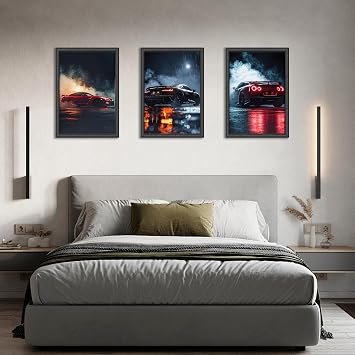3 Pcs Super Car Posters, Cool Racing Wall Art for Boys Men Room, Office, Bedroom, Living Room Decor, Racing Car Wall Art for Bedroom Dorm Man Cave (Unframed 12x16 Inch)