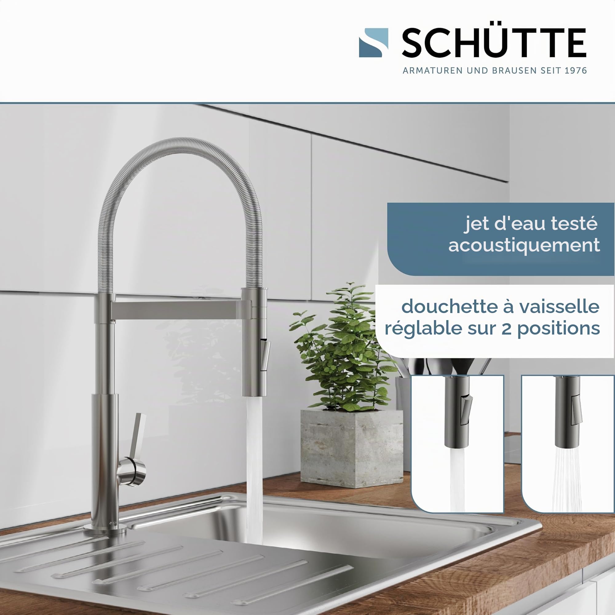 SCHÜTTE Miami 79142 Robinet de cuisine 360° avec douchette magnétique extensible pour évier de cuisine Graphite