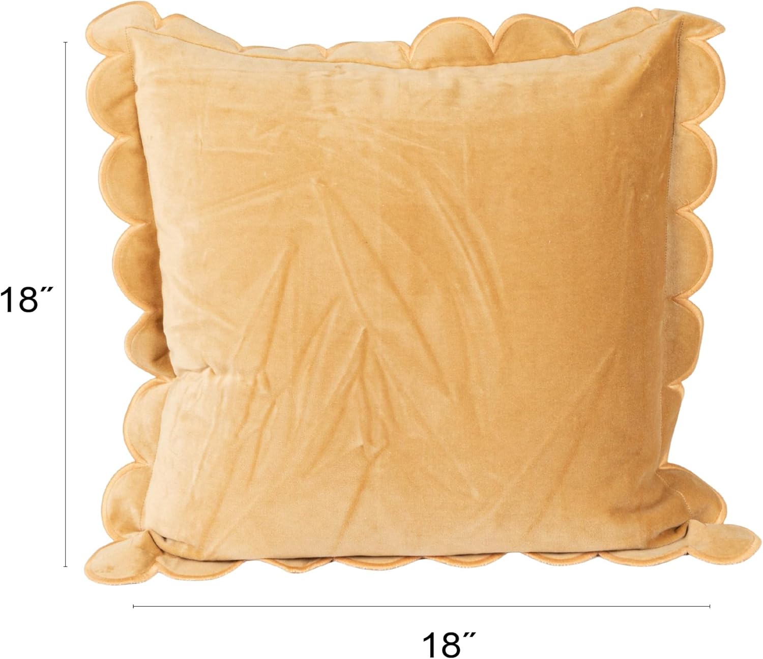 Creative Co-Op, Mustard Color Cotton Velvet Square Pillow with Scalloped Flange