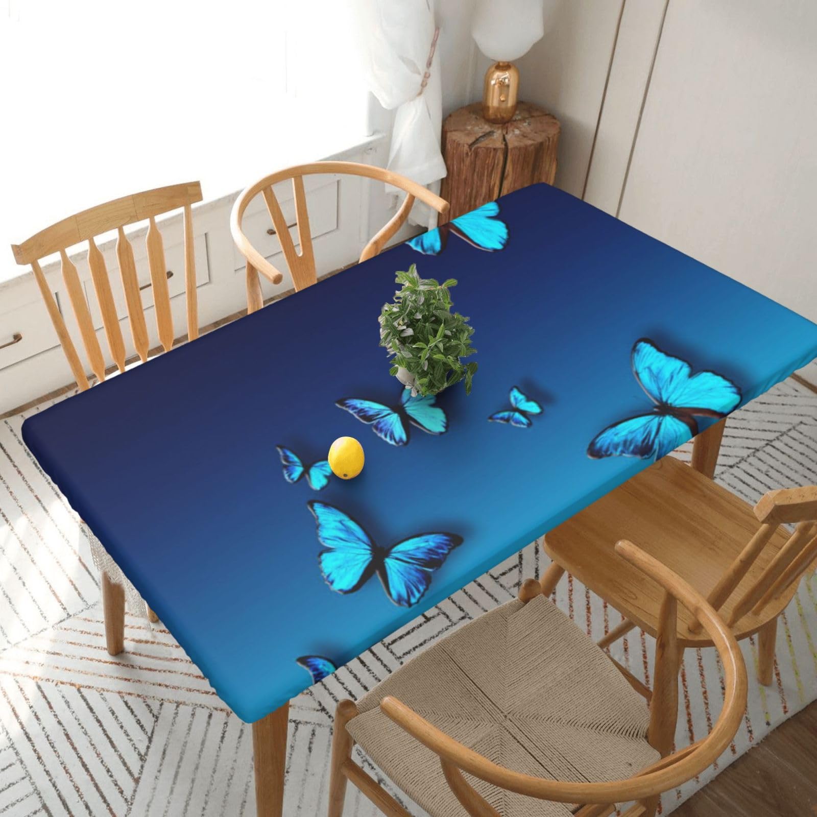 BNVSADC Beautiful blue butterfly Printed 5FT Tablecloth Polyester Kitchen Water Resistant Table Cloth Dining Table Decoration Table Covers, 152x76 CM